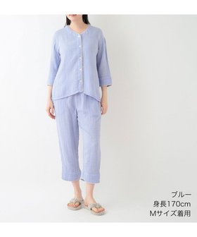 【ウチノ/UCHINO】のクレープガーゼ ノーカラーレディスパジャマ 人気、トレンドファッション・服の通販 founy(ファニー) ファッション Fashion レディースファッション WOMEN クロップド Cropped パイピング Piping パジャマ Pajamas ポケット Pocket おすすめ Recommend |ID:prp329100004266031