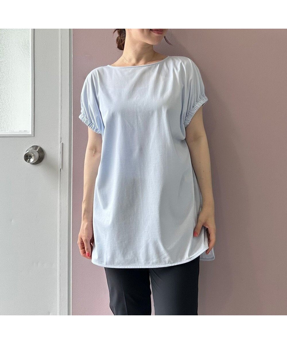 【アンフィーロ 自由区/UNFILO】のドッキングオーバーT インテリア・キッズ・メンズ・レディースファッション・服の通販 founy(ファニー) 　ファッション　Fashion　レディースファッション　Fashion for Women　トップス・カットソー　Cut & Sew Tops　シャツ・ブラウス・オフィスカジュアル　Elegant Blouses & Button-Ups　ロングTシャツ・Tシャツ　Longline T-Shirts & Tees　カットソー・ベーシックTシャツ　Cut-and-Sewn Tops / Stretch Tees & Basics　春　Spring　カットソー　Cut and Sewn Top　ギャザー　Gathered, Ruffled　吸水　Absorbent, Quick-Dry　シンプル　Simple, Minimal　ストレッチ　Stretch, Stretchy Fabric　ドッキング　Docking, Mixed Material　S/S・春夏　SS, Spring/Summer, Warm Season　夏　Summer　サックス|ID: prp329100004266162 ipo3291000000032393200