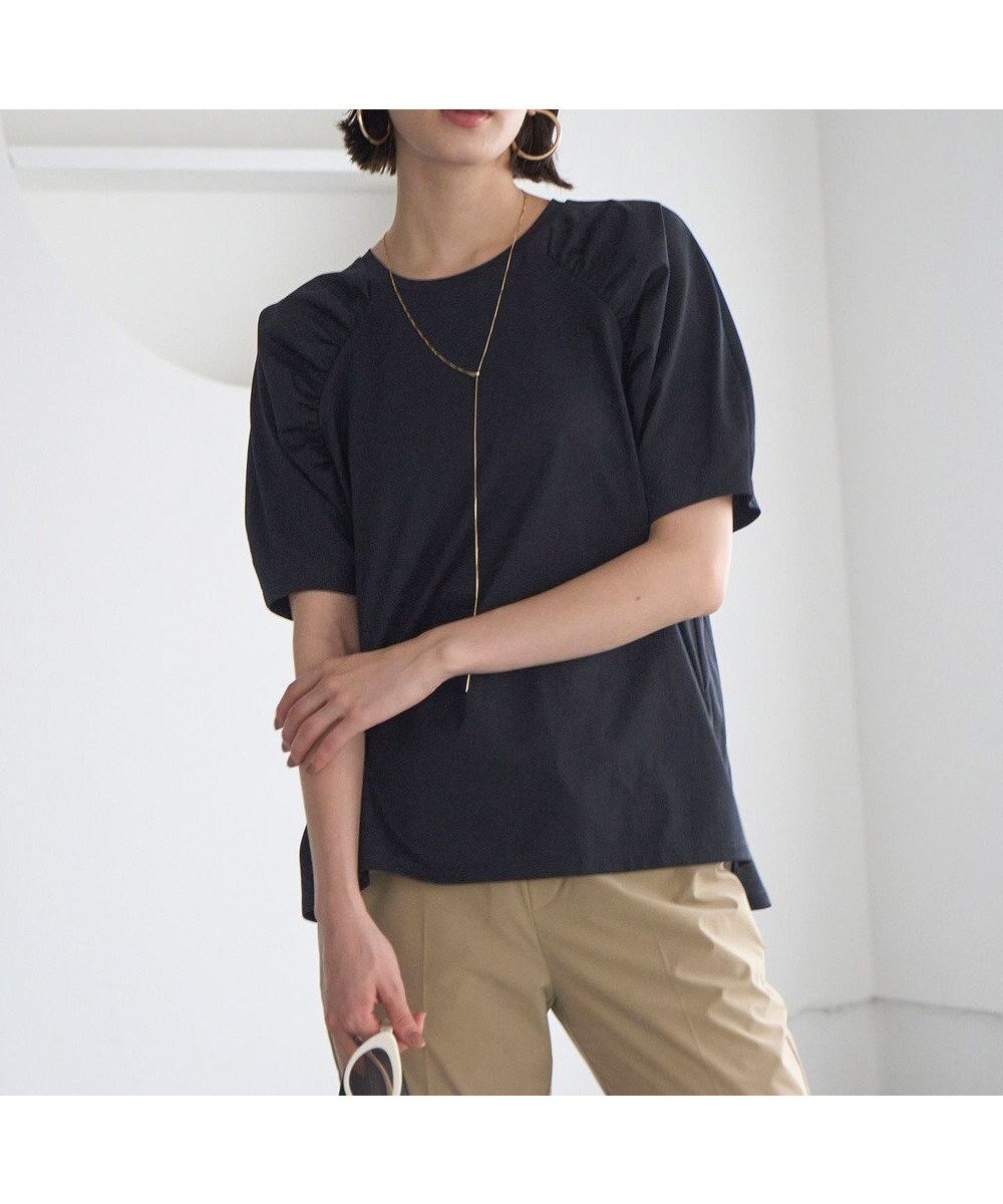 【アンフィーロ 自由区/UNFILO】のショルダーギャザーT インテリア・キッズ・メンズ・レディースファッション・服の通販 founy(ファニー) 　ファッション　Fashion　レディースファッション　Fashion for Women　トップス・カットソー　Cut & Sew Tops　シャツ・ブラウス・オフィスカジュアル　Elegant Blouses & Button-Ups　ロングTシャツ・Tシャツ　Longline T-Shirts & Tees　カットソー・ベーシックTシャツ　Cut-and-Sewn Tops / Stretch Tees & Basics　カットソー　Cut and Sewn Top　ギャザー　Gathered, Ruffled　ショルダー　Shoulder, Shoulder Strap　ストレッチ　Stretch, Stretchy Fabric　吸水　Absorbent, Quick-Dry　夏　Summer　春　Spring　S/S・春夏　SS, Spring/Summer, Warm Season　ブラック|ID: prp329100004266163 ipo3291000000032246266