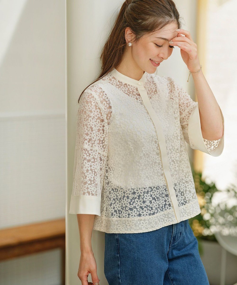 【組曲/KUMIKYOKU】の【WEB限定】フラワーラッセルレース ブラウス 人気、トレンドファッション・服の通販 founy(ファニー) 　ファッション　Fashion　レディースファッション　WOMEN　トップス・カットソー　Tops/Tshirt　シャツ/ブラウス　Shirts/Blouses　インナー　Inner　エレガント 上品　Elegant　春　Spring　コンビ　Combination　ジャケット　Jacket　スタンド　Stand　タンク　Tank　タートル　Turtle　長袖　Long Sleeve　フェミニン　Feminine　フラワー　Flower　ボトム　Bottom　羽織　Haori　マニッシュ　Mannish　モチーフ　Motif　レース　Race　S/S・春夏　Ss・Spring/Summer　夏　Summer　 other-1|ID: prp329100004266452 ipo3291000000031049189