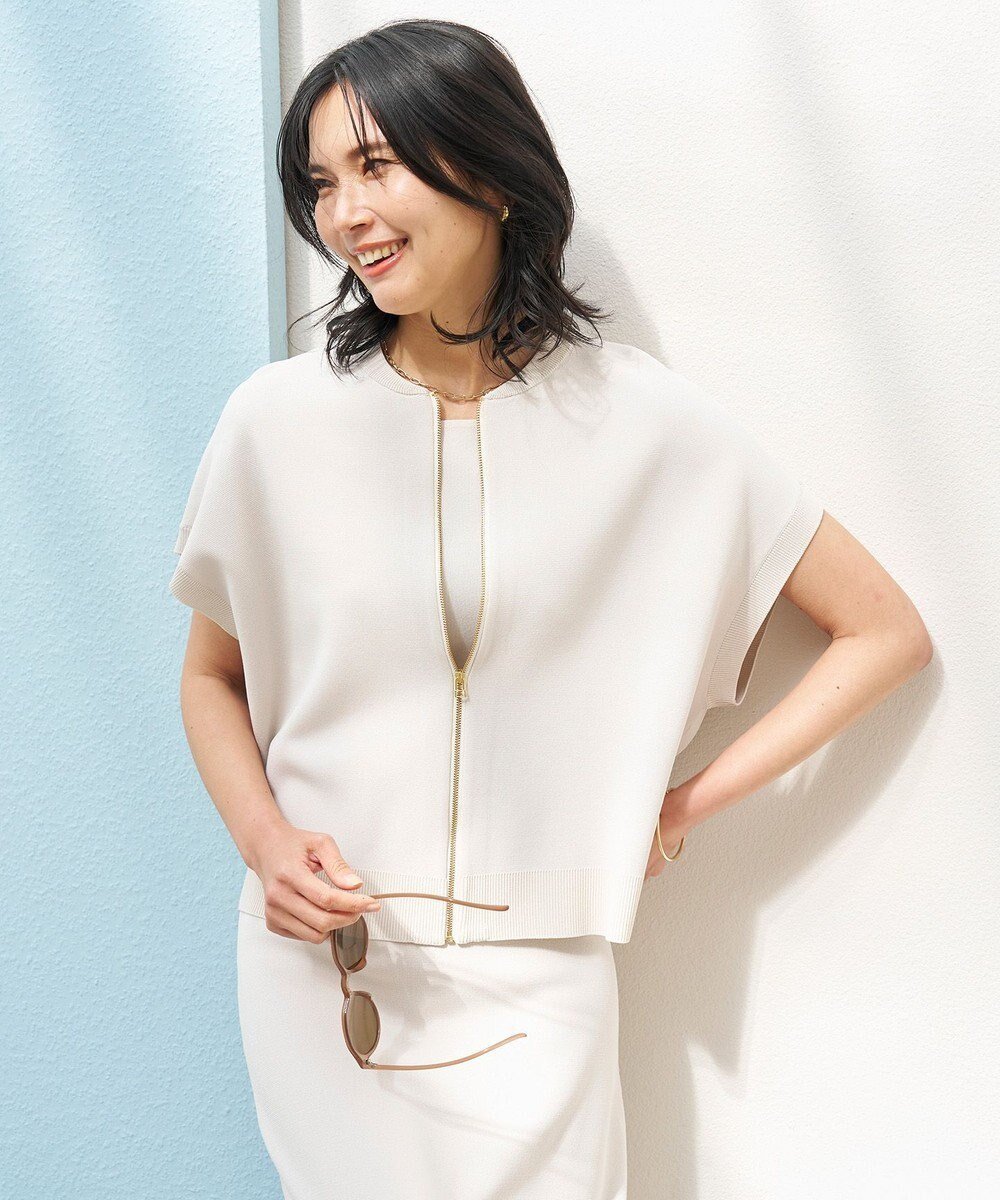 【アンフィーロ 自由区/UNFILO】の【接触冷感/UVカット】スゴ機能美ニット スリーブレスブルゾン 人気、トレンドファッション・服の通販 founy(ファニー) 　ファッション　Fashion　レディースファッション　Fashion for Women　アウター　Coat / Outerwear Collection　ブルゾンジャケット・スポーティアウター　Blouson Jackets　トップス・カットソー　Cut & Sew Tops　ニット　Knit Tops & Sweaters　ウォッシャブル　Machine Washable　春　Spring　クール　Cool, Chic　抗菌　Antibacterial, Bacteria-Resistant　ストレッチ　Stretch, Stretchy Fabric　セットアップ　Set-Up, Coordinated Outfit　セーター　Sweater, Knitwear　タンク　Tank Top, Sleeveless Top　トレンド　Trend, Trending Now　ブルゾン　Blouson, Bomber Jacket　ベスト　Vest, Waistcoat　S/S・春夏　SS, Spring/Summer, Warm Season　夏　Summer　 other-1|ID: prp329100004266690 ipo3291000000031018720