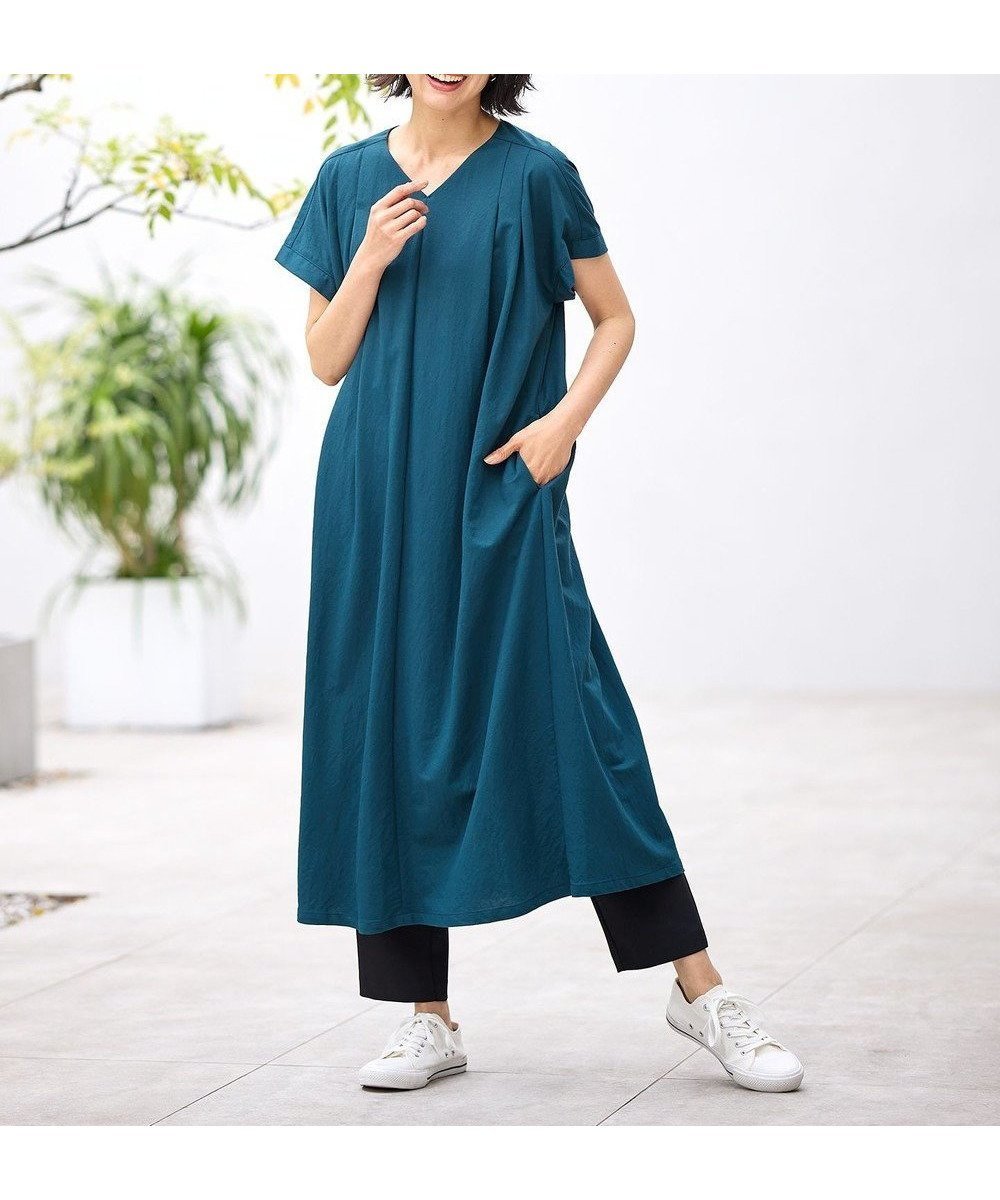 【エニィファム/any FAM】の【洗濯機可/ストレッチ】ナチュラルワッシャーワンピース インテリア・キッズ・メンズ・レディースファッション・服の通販 founy(ファニー) 　ファッション　Fashion　レディースファッション　Fashion for Women　ワンピース　Dresses　おすすめ　Recommended / Our Picks　スキッパー　Skipper, Open Collar　ストレッチ　Stretch, Stretchy Fabric　デニム　Denim, Jeans Material　ポケット　Pocket, Pocket Detail　夏　Summer　春　Spring　S/S・春夏　SS, Spring/Summer, Warm Season　グリーン|ID: prp329100004267048 ipo3291000000032780409
