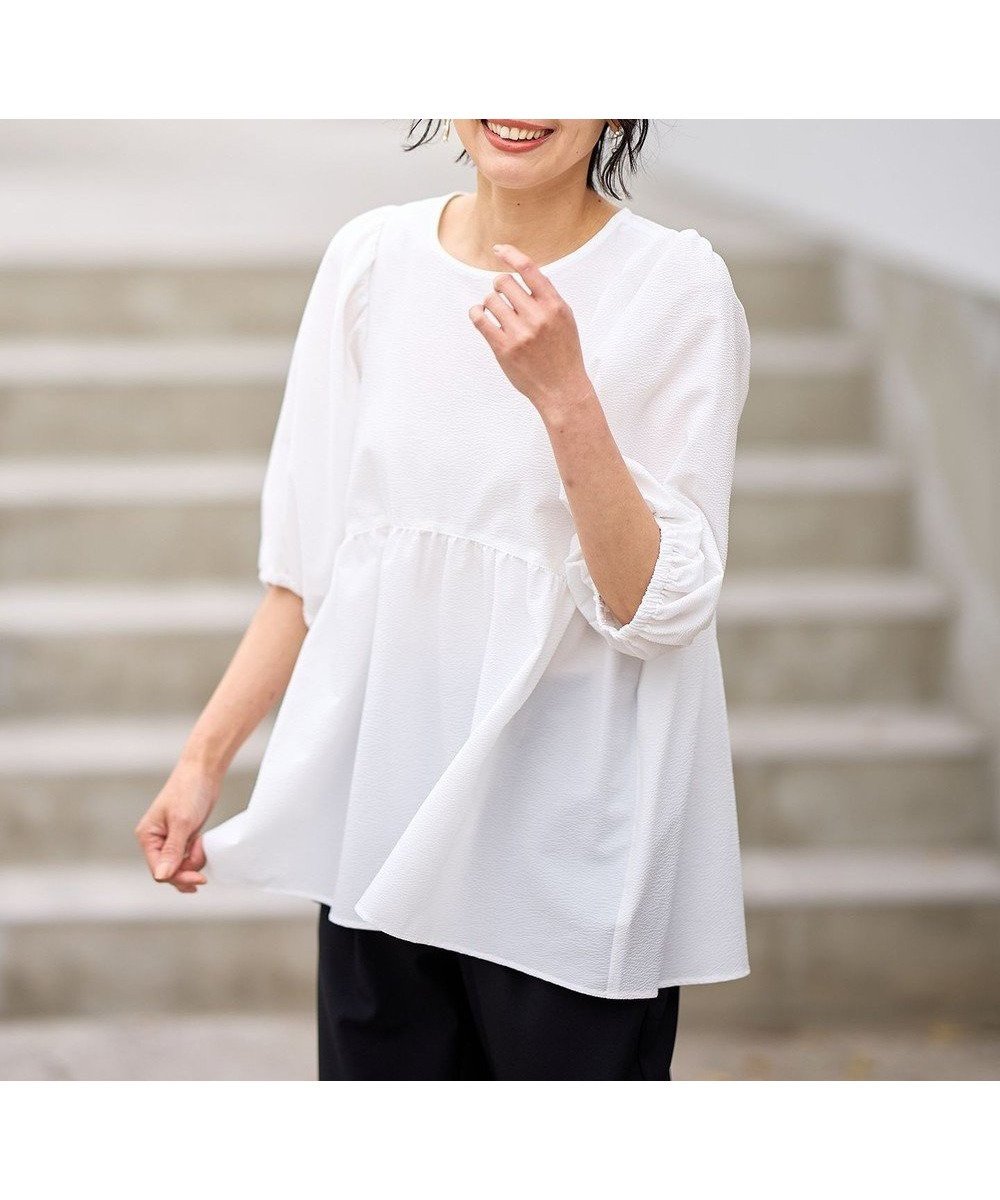 【エニー/ANY】の【WEB限定/洗濯機可】サッカーギャザーペプラムブラウス インテリア・キッズ・メンズ・レディースファッション・服の通販 founy(ファニー) ファッション Fashion レディースファッション Fashion for Women トップス・カットソー Cut & Sew Tops シャツ・ブラウス・オフィスカジュアル Elegant Blouses & Button-Ups おすすめ Recommended / Our Picks サッカー Seersucker, Summer Fabric デニム Denim, Jeans Material バランス Balance, Style Balance ペプラム Peplum, Flared Hem エレガント 上品 Elegant 夏 Summer 春 Spring S/S・春夏 SS, Spring/Summer, Warm Season ホワイト|ID: prp329100004267183 ipo3291000000034222323