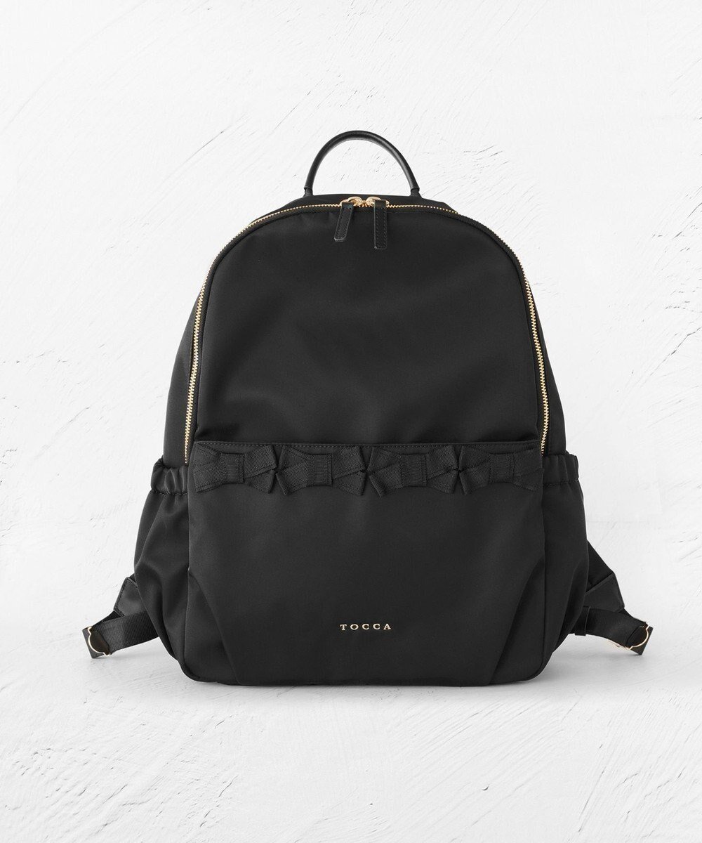 【トッカ/TOCCA】の【A4サイズ対応・撥水】OCTUPLE BACKPACK バックパック インテリア・キッズ・メンズ・レディースファッション・服の通販 founy(ファニー) 　ファッション　Fashion　レディースファッション　Fashion for Women　バッグ　Bags　ギャザー　Gathered, Ruffled　ジップ　Zip, Zipper　財布　Wallet, Purse　テクスチャー　Texture, Textured Fabric　人気　Popular, Best Seller　フェミニン　Feminine, Girly　フリル　Frill, Ruffle　フロント　Front, Front Design　ポケット　Pocket, Pocket Detail　リボン　Ribbon, Bow　リュック　Backpack, Rucksack　エレガント 上品　Elegant　ビジネス 仕事 通勤　Business / Work / Commuting　ブラック系|ID: prp329100004267413 ipo3291000000030582553