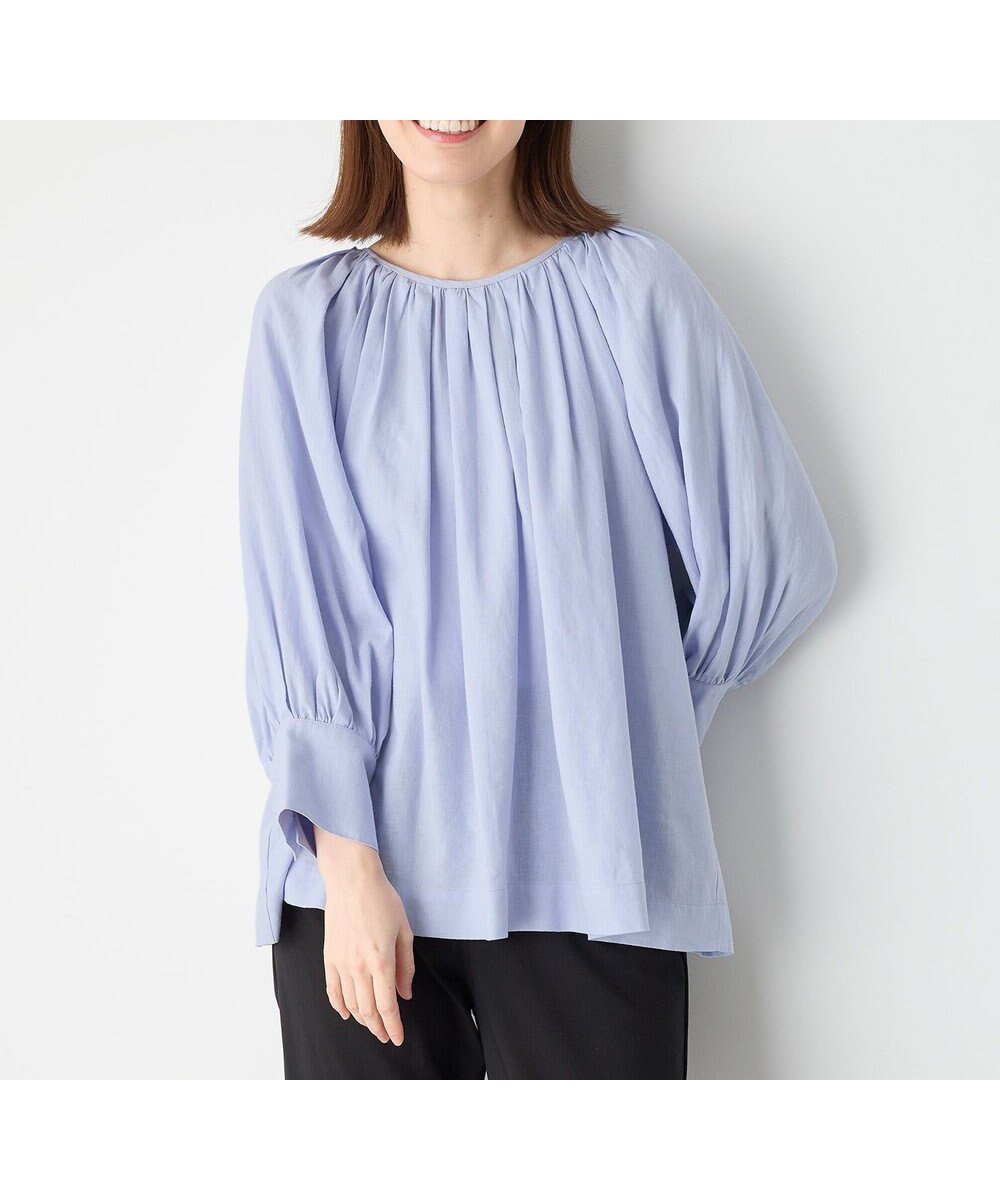 【エニー/ANY】のヨーロピアンリネンギャザーブラウス インテリア・キッズ・メンズ・レディースファッション・服の通販 founy(ファニー) 　ファッション　Fashion　レディースファッション　Fashion for Women　トップス・カットソー　Cut & Sew Tops　シャツ・ブラウス・オフィスカジュアル　Elegant Blouses & Button-Ups　おすすめ　Recommended / Our Picks　カフス　Cuff Design　ギャザー　Gathered, Ruffled　リネン　Linen, Linen Fabric　夏　Summer　春　Spring　S/S・春夏　SS, Spring/Summer, Warm Season　ライトブルー|ID: prp329100004268489 ipo3291000000036293634