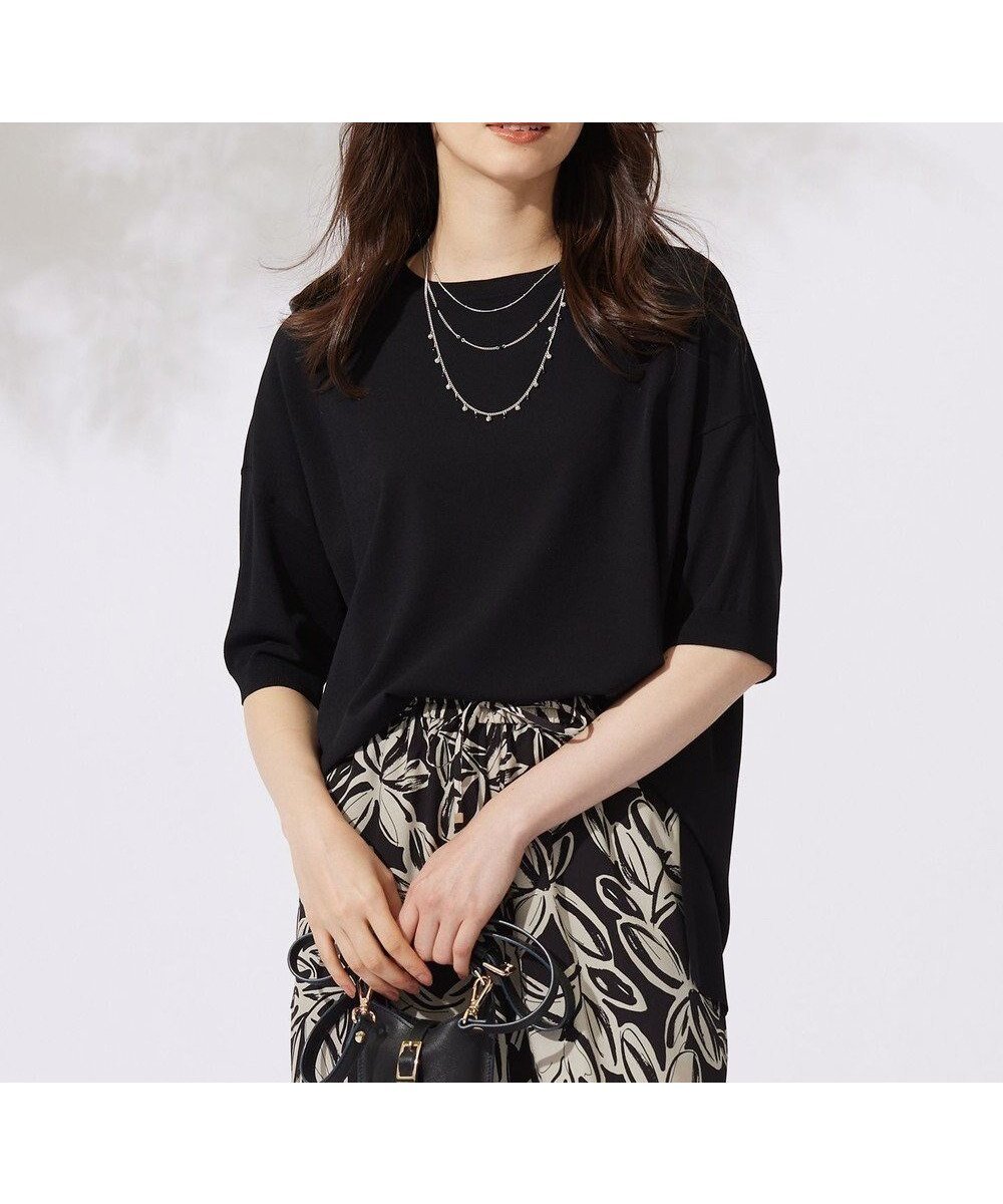 【自由区/JIYU-KU】の【SHIHOさん着用・WEB限定カラーあり・接触冷感・UVカット】クレープストレッチプルオーバー ニット インテリア・キッズ・メンズ・レディースファッション・服の通販 founy(ファニー) 　ファッション　Fashion　レディースファッション　WOMEN　トップス・カットソー　Tops/Tshirt　ニット　Knit Tops　プルオーバー　Pullover　インナー　Inner　エレガント 上品　Elegant　春　Spring　ジャケット　Jacket　ストレッチ　Stretch　セーター　Sweater　ドレープ　Drape　ボーダー　Border　S/S・春夏　Ss・Spring/Summer　夏　Summer　ブラック|ID: prp329100004268546 ipo3291000000030804255