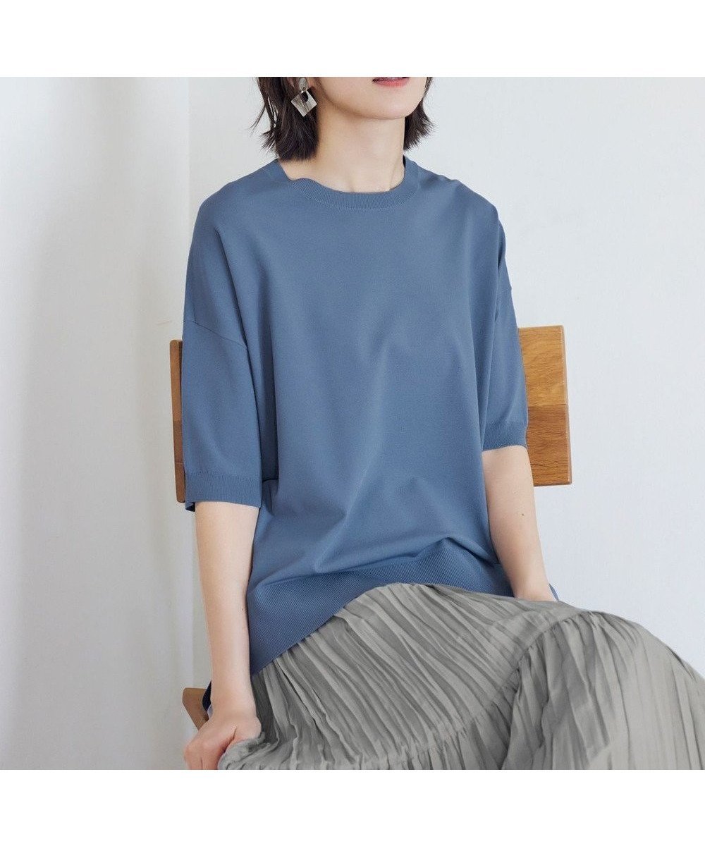 【自由区/JIYU-KU】の【接触冷感・UVカット・WEB限定カラーあり】クレープストレッチプルオーバー ニット インテリア・キッズ・メンズ・レディースファッション・服の通販 founy(ファニー) 　ファッション　Fashion　レディースファッション　Fashion for Women　トップス・カットソー　Cut & Sew Tops　ニット　Knit Tops & Sweaters　カジュアルプルオーバー・ニットトップス　Pullovers & Knit Tops / Casual Pullovers　インナー　Innerwear　エレガント 上品　Elegant　春　Spring　ジャケット　Jacket, Outerwear　ストレッチ　Stretch, Stretchy Fabric　セーター　Sweater, Knitwear　ドレープ　Drape, Draping Fabric　ボーダー　Border, Stripe　S/S・春夏　SS, Spring/Summer, Warm Season　夏　Summer　[新色]ブルーグレー|ID: prp329100004268546 ipo3291000000033710646