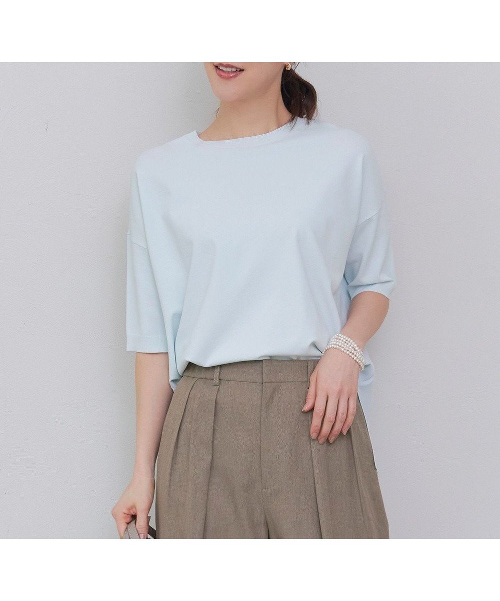 【自由区/JIYU-KU】の【接触冷感・UVカット・WEB限定カラーあり】クレープストレッチプルオーバー ニット インテリア・キッズ・メンズ・レディースファッション・服の通販 founy(ファニー) 　ファッション　Fashion　レディースファッション　Fashion for Women　トップス・カットソー　Cut & Sew Tops　ニット　Knit Tops & Sweaters　カジュアルプルオーバー・ニットトップス　Pullovers & Knit Tops / Casual Pullovers　インナー　Innerwear　エレガント 上品　Elegant　春　Spring　ジャケット　Jacket, Outerwear　ストレッチ　Stretch, Stretchy Fabric　セーター　Sweater, Knitwear　ドレープ　Drape, Draping Fabric　ボーダー　Border, Stripe　S/S・春夏　SS, Spring/Summer, Warm Season　夏　Summer　サックス|ID: prp329100004268546 ipo3291000000033710649