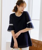 【ティアクラッセ/Tiaclasse】の【洗える】パンチングレース配色チュニック ネイビー|ID: prp329100004270651 ipo3291000000031133341