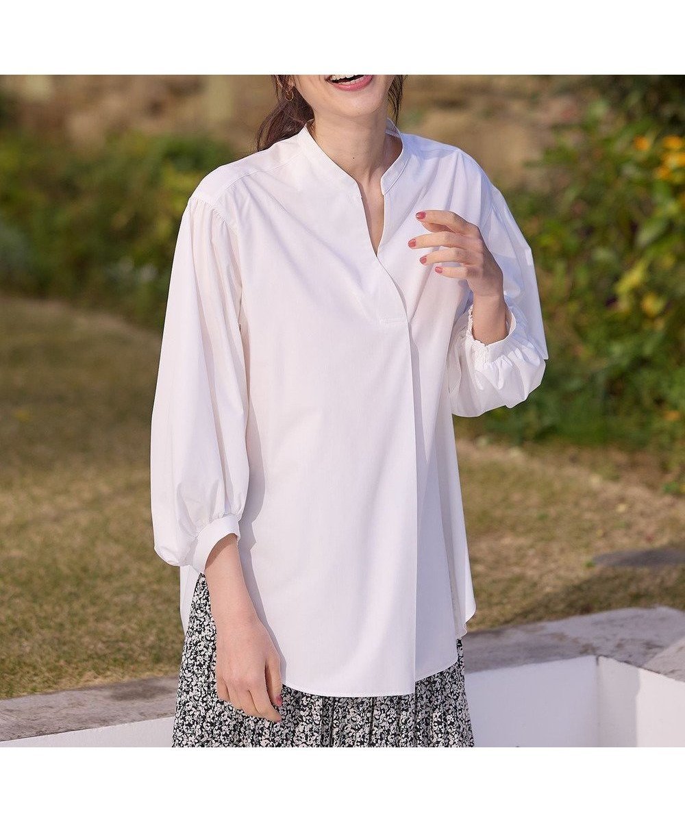 【エニー/ANY】の【WEB限定】【UVカット/抗菌防臭/速乾】エニィファンクション スキッパーブラウス インテリア・キッズ・メンズ・レディースファッション・服の通販 founy(ファニー) 　ファッション　Fashion　レディースファッション　Fashion for Women　トップス・カットソー　Cut & Sew Tops　シャツ・ブラウス・オフィスカジュアル　Elegant Blouses & Button-Ups　インナー　Innerwear　シャーリング　Shirring, Ruched　スキッパー　Skipper, Open Collar　スリーブ　Sleeve, Long Sleeve / Short Sleeve　セレモニー　Ceremony　デニム　Denim, Jeans Material　バルーン　Balloon, Balloon Silhouette　人気　Popular, Best Seller　夏　Summer　抗菌　Antibacterial, Bacteria-Resistant　春　Spring　S/S・春夏　SS, Spring/Summer, Warm Season　オフ|ID: prp329100004272555 ipo3291000000033714122