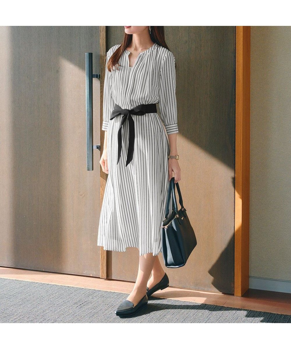 【ティアクラッセ/Tiaclasse】の【2WAY・洗える】バンドカラーストライプリボンワンピース 人気、トレンドファッション・服の通販 founy(ファニー) 　ファッション　Fashion　レディースファッション　WOMEN　ワンピース　Dress　アクセサリー　Accessories　春　Spring　洗える　Washable　カーディガン　Cardigan　ストライプ　Stripe　チュニック　Tunic　リボン　Ribbon　S/S・春夏　Ss・Spring/Summer　再入荷　Restock/Back In Stock/Re Arrival　夏　Summer　エレガント 上品　Elegant　NEW・新作・新着・新入荷　New Arrivals　 other-1|ID: prp329100004272996 ipo3291000000031596463