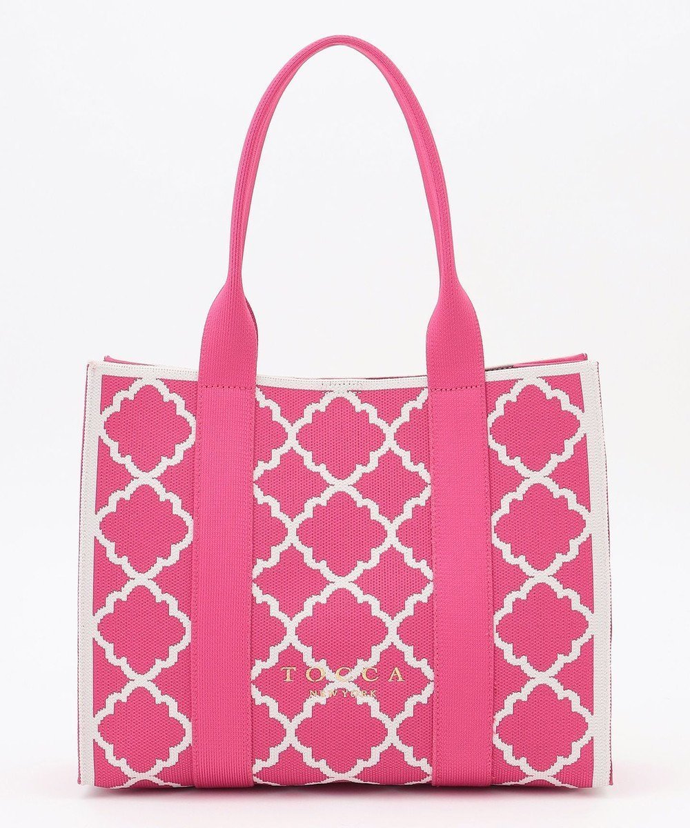 【トッカ/TOCCA】の【大人百花掲載】【A4サイズ対応】CHECKER CLOVER KNITBAG ニットバッグ インテリア・キッズ・メンズ・レディースファッション・服の通販 founy(ファニー) 　ファッション　Fashion　レディースファッション　Fashion for Women　トップス・カットソー　Cut & Sew Tops　ニット　Knit Tops & Sweaters　エレガント 上品　Elegant　パターン　Pattern, Design Print　ポケット　Pocket, Pocket Detail　モダン　Modern, Contemporary　財布　Wallet, Purse　雑誌　Magazine, Fashion Magazine　ピンク系|ID: prp329100004274177 ipo3291000000033591125