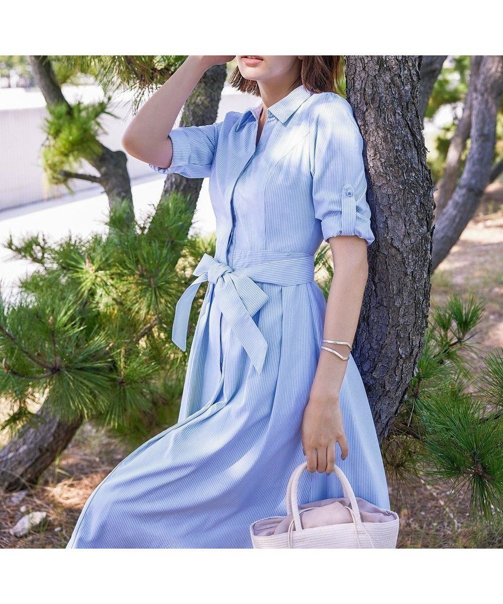 【ティアクラッセ/Tiaclasse】の【洗える】シャツワンピース インテリア・キッズ・メンズ・レディースファッション・服の通販 founy(ファニー) 　ファッション　Fashion　レディースファッション　WOMEN　ワンピース　Dress　シャツワンピース　Shirt Dresses　春　Spring　洗える　Washable　カーディガン　Cardigan　チュニック　Tunic　フレア　Flare　ポケット　Pocket　リボン　Ribbon　S/S・春夏　Ss・Spring/Summer　再入荷　Restock/Back In Stock/Re Arrival　夏　Summer　NEW・新作・新着・新入荷　New Arrivals　サックスストライプ|ID: prp329100004274321 ipo3291000000031936506