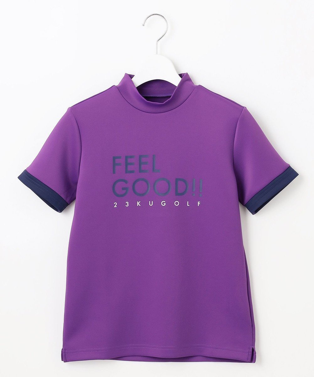 【23区 ゴルフ/NIJYUSANKU GOLF】の【WOMEN】【吸水速乾/UVカット】モックネックシャツ インテリア・キッズ・メンズ・レディースファッション・服の通販 founy(ファニー) 　ファッション　Fashion　レディースファッション　Fashion for Women　トップス・カットソー　Cut & Sew Tops　シャツ・ブラウス・オフィスカジュアル　Elegant Blouses & Button-Ups　レディースパーカー・カジュアルフーディー　Casual Hoodies & Sweatshirts　スウェット・クルーネックトップス　Sweatshirts & Crewnecks / Relaxed Fit Sweat Tops　2024年　2024　2024-2025秋冬・A/W　Autumn/Winter 2024–25 AW24–25　カットソー　Cut and Sewn Top　スウェット / スエット　Sweatshirt, Sweatwear　トレンド　Trend, Trending Now　パープル　Purple, Violet　フロント　Front, Front Design　プリント　Print, Printed Pattern　モックネック　Mock Neck, Short Turtleneck　半袖　Short Sleeve, Half Sleeve　吸水　Absorbent, Quick-Dry　A/W・秋冬　Autumn/Winter　軽量　Lightweight, Ultra Light　パープル系|ID: prp329100004274887 ipo3291000000032378375