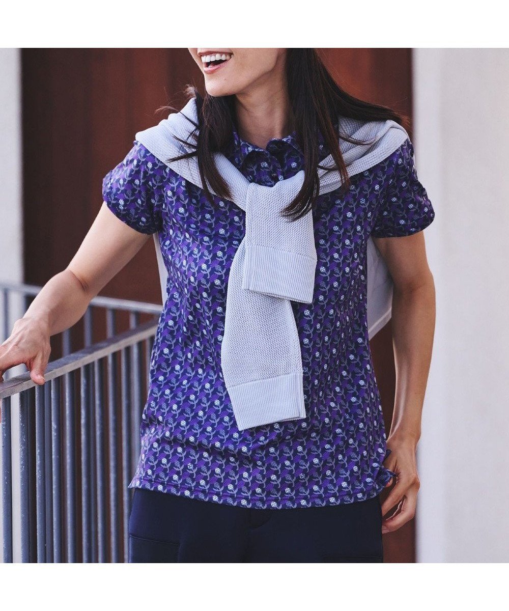 【23区 ゴルフ/NIJYUSANKU GOLF】の【WOMEN】【吸水速乾/UVカット】アザミ小紋柄半袖ポロシャツ インテリア・キッズ・メンズ・レディースファッション・服の通販 founy(ファニー) 　ファッション　Fashion　レディースファッション　Fashion for Women　トップス・カットソー　Cut & Sew Tops　シャツ・ブラウス・オフィスカジュアル　Elegant Blouses & Button-Ups　ポロシャツ・きれいめカジュアル　Smart-Casual Polo Tops　おすすめ　Recommended / Our Picks　なめらか　Smooth, Silky Texture　ストレッチ　Stretch, Stretchy Fabric　ベスト　Vest, Waistcoat　ポロシャツ　Polo Shirt, Collared Tee　モチーフ　Motif, Design Theme　半袖　Short Sleeve, Half Sleeve　吸水　Absorbent, Quick-Dry　A/W・秋冬　Autumn/Winter　パープル系5|ID: prp329100004275141 ipo3291000000033682144