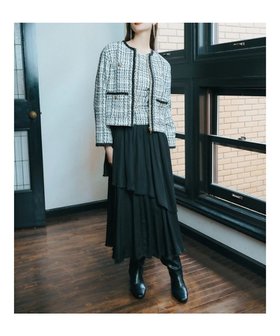 【イェッカ ヴェッカ/YECCA VECCA】のツイード×ラッフルワンピース 人気、トレンドファッション・服の通販 founy(ファニー) ファッション Fashion レディースファッション WOMEN ワンピース Dress A/W・秋冬 Aw・Autumn/Winter・Fw・Fall-Winter エレガント 上品 Elegant コンパクト Compact サテン Satin ジャケット Jacket セレモニー Ceremony ツイード Tweed トレンド Trend ドッキング Docking フィット Fit フォルム Form フレア Flare ポケット Pocket |ID:prp329100004275321