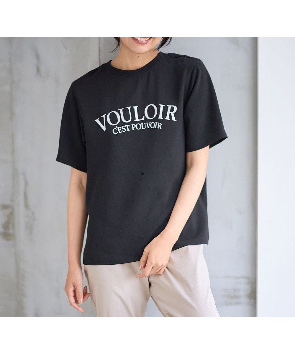 【エニィファム/any FAM】の【WEB限定/UVカット/吸水速乾/接触冷感】ジョーゼットロゴ半袖Tシャツ インテリア・キッズ・メンズ・レディースファッション・服の通販 founy(ファニー) 　ファッション　Fashion　レディースファッション　Fashion for Women　トップス・カットソー　Cut & Sew Tops　シャツ・ブラウス・オフィスカジュアル　Elegant Blouses & Button-Ups　ロングTシャツ・Tシャツ　Longline T-Shirts & Tees　カットソー・ベーシックTシャツ　Cut-and-Sewn Tops / Stretch Tees & Basics　おすすめ　Recommended / Our Picks　インナー　Innerwear　カットソー　Cut and Sewn Top　ジャケット　Jacket, Outerwear　ジョーゼット　Georgette, Semi-Sheer Fabric　ストレッチ　Stretch, Stretchy Fabric　デニム　Denim, Jeans Material　プリント　Print, Printed Pattern　再入荷　Restock / Back in Stock　半袖　Short Sleeve, Half Sleeve　吸水　Absorbent, Quick-Dry　夏　Summer　春　Spring　S/S・春夏　SS, Spring/Summer, Warm Season　ブラック|ID: prp329100004275523 ipo3291000000033385389