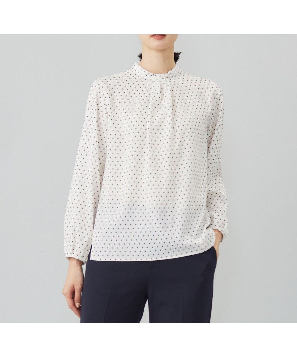 【ジェイ プレス/J.PRESS】の【洗える】ジオメトリックプリント ブラウス インテリア・キッズ・メンズ・レディースファッション・服の通販 founy(ファニー) 　ファッション　Fashion　レディースファッション　Fashion for Women　トップス・カットソー　Cut & Sew Tops　シャツ・ブラウス・オフィスカジュアル　Elegant Blouses & Button-Ups　インナー　Innerwear　洗える　Machine Washable　ジャケット　Jacket, Outerwear　スタンド　Stand Collar, Upright Stand　スリット　Slit, Slit Detail　ドレープ　Drape, Draping Fabric　フェミニン　Feminine, Girly　プリント　Print, Printed Pattern　A/W・秋冬　Autumn/Winter　エレガント 上品　Elegant　オフプリント系|ID: prp329100004275538 ipo3291000000033682914