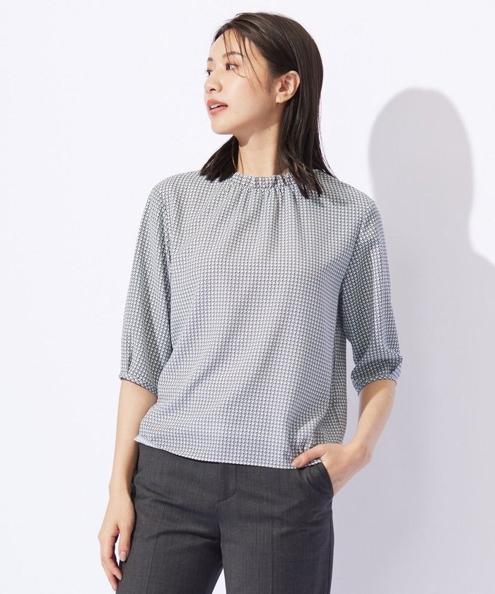 【ジェイ プレス/J.PRESS】の千鳥プリント フリル襟 カットソー インテリア・キッズ・メンズ・レディースファッション・服の通販 founy(ファニー) https://founy.com/ ファッション Fashion レディースファッション Fashion for Women トップス・カットソー Cut & Sew Tops シャツ・ブラウス・オフィスカジュアル Elegant Blouses & Button-Ups ロングTシャツ・Tシャツ Longline T-Shirts & Tees カットソー・ベーシックTシャツ Cut-and-Sewn Tops / Stretch Tees & Basics インナー Innerwear カットソー Cut and Sewn Top ドレープ Drape, Draping Fabric フリル Frill, Ruffle プリント Print, Printed Pattern エレガント 上品 Elegant 秋 Autumn A/W・秋冬 Autumn/Winter 羽織 Haori, Light Jacket |ID: prp329100004275774 ipo3291000000032599806