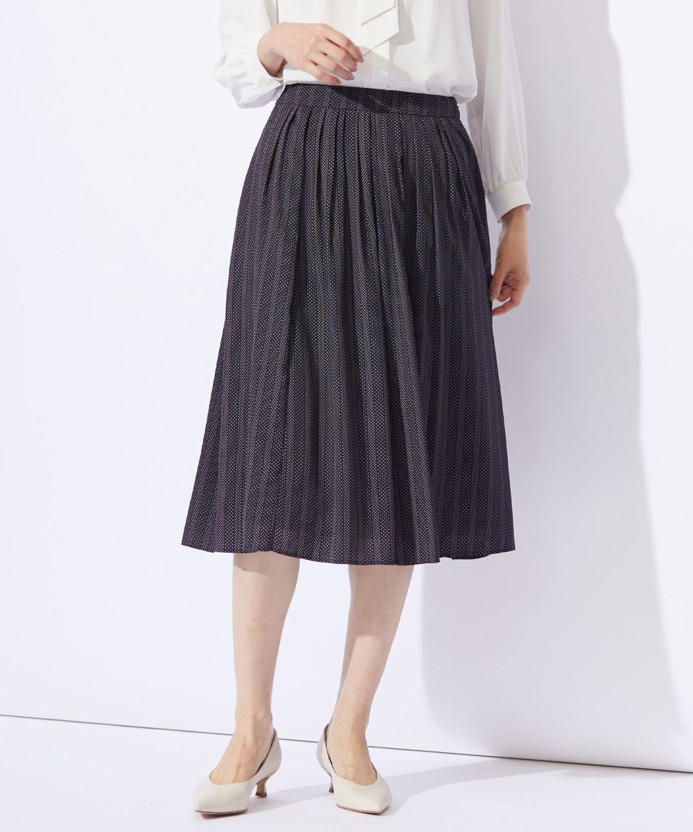 【ジェイ プレス/J.PRESS】の【洗える】ドットデシンプリント タック スカート 人気、トレンドファッション・服の通販 founy(ファニー) 　ファッション　Fashion　レディースファッション　Fashion for Women　スカート　Skirts　洗える　Machine Washable　クラシカル　Classical, Vintage-Inspired　ストライプ　Stripe, Striped Pattern　ドット　Polka Dot, Dot Pattern　ランダム　Random, Irregular　A/W・秋冬　Autumn/Winter　おすすめ　Recommended / Our Picks　エレガント 上品　Elegant　ビジネス 仕事 通勤　Business / Work / Commuting　 other-1|ID: prp329100004275864 ipo3291000000032719701
