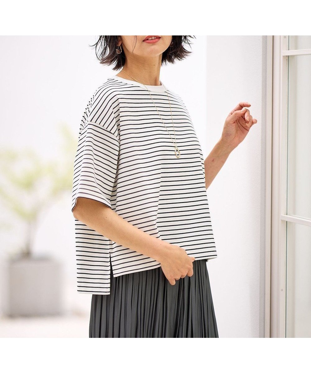 【エニィファム/any FAM】の【洗濯機可】フライスワイドTシャツ インテリア・キッズ・メンズ・レディースファッション・服の通販 founy(ファニー) 　ファッション　Fashion　レディースファッション　WOMEN　トップス・カットソー　Tops/Tshirt　シャツ/ブラウス　Shirts/Blouses　ロング / Tシャツ　T-Shirts　カットソー　Cut and Sewn　カットソー　Cut And Sew　コンパクト　Compact　スリット　Slit　ワイド　Wide　夏　Summer　春　Spring　S/S・春夏　Ss・Spring/Summer　ボーダー|ID: prp329100004276458 ipo3291000000031969523