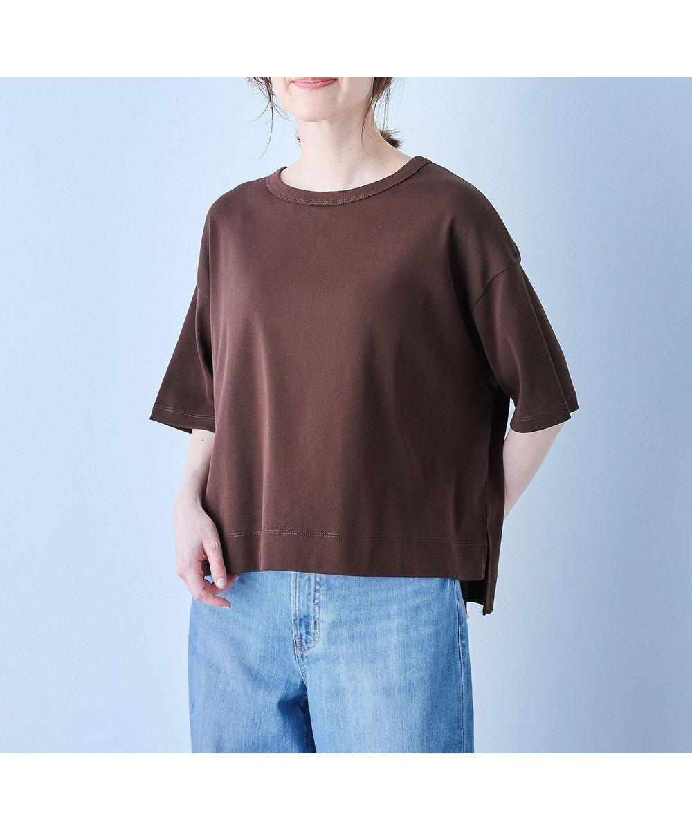 【エニー/ANY】の【洗濯機可】フライスワイドTシャツ インテリア・キッズ・メンズ・レディースファッション・服の通販 founy(ファニー) 　ファッション　Fashion　レディースファッション　Fashion for Women　トップス・カットソー　Cut & Sew Tops　シャツ・ブラウス・オフィスカジュアル　Elegant Blouses & Button-Ups　ロングTシャツ・Tシャツ　Longline T-Shirts & Tees　カットソー・ベーシックTシャツ　Cut-and-Sewn Tops / Stretch Tees & Basics　カットソー　Cut and Sewn Top　コンパクト　Compact, Small Size　スリット　Slit, Slit Detail　ワイド　Wide, Wide Fit　夏　Summer　春　Spring　S/S・春夏　SS, Spring/Summer, Warm Season　ブラウン|ID: prp329100004276458 ipo3291000000034464271