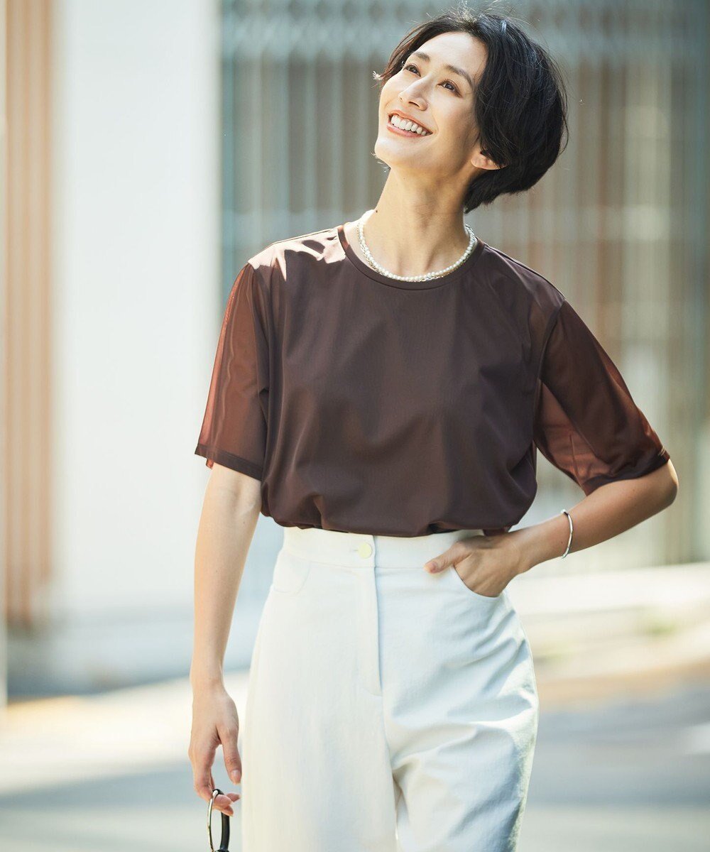 【アイシービー/iCB】の【接触冷感・洗える】 チュールコンビ カットソー 人気、トレンドファッション・服の通販 founy(ファニー) 　ファッション　Fashion　レディースファッション　Fashion for Women　トップス・カットソー　Cut & Sew Tops　シャツ・ブラウス・オフィスカジュアル　Elegant Blouses & Button-Ups　ロングTシャツ・Tシャツ　Longline T-Shirts & Tees　カットソー・ベーシックTシャツ　Cut-and-Sewn Tops / Stretch Tees & Basics　インナー　Innerwear　春　Spring　洗える　Machine Washable　カットソー　Cut and Sewn Top　クール　Cool, Chic　コンパクト　Compact, Small Size　シアー　Sheer, See-Through　チュール　Tulip, Tulip Motif　トレンド　Trend, Trending Now　ノースリーブ　Sleeveless, No-Sleeve　ベーシック　Basic, Essential　S/S・春夏　SS, Spring/Summer, Warm Season　再入荷　Restock / Back in Stock　夏　Summer　2024年　2024　2024春夏・S/S　Spring/Summer 2024 SS24　 other-1|ID: prp329100004276563 ipo3291000000032636832
