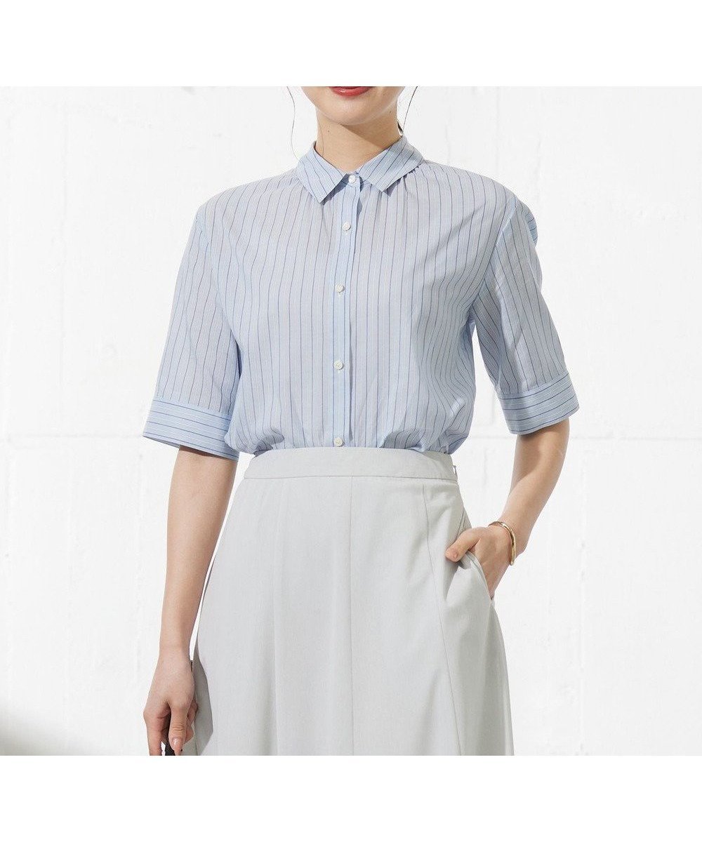【ジェイ プレス/J.PRESS】の【洗える】ウォッシャブルストライプ シャツカラー ブラウス インテリア・キッズ・メンズ・レディースファッション・服の通販 founy(ファニー) 　ファッション　Fashion　レディースファッション　Fashion for Women　トップス・カットソー　Cut & Sew Tops　シャツ・ブラウス・オフィスカジュアル　Elegant Blouses & Button-Ups　ウォッシャブル　Machine Washable　春　Spring　洗える　Machine Washable　キュプラ　Cupro, Eco Fabric　ストライプ　Stripe, Striped Pattern　バランス　Balance, Style Balance　ベーシック　Basic, Essential　羽織　Haori, Light Jacket　ラウンド　Round, Round Neck　S/S・春夏　SS, Spring/Summer, Warm Season　おすすめ　Recommended / Our Picks　夏　Summer　サックスブルー系1|ID: prp329100004276882 ipo3291000000033689695