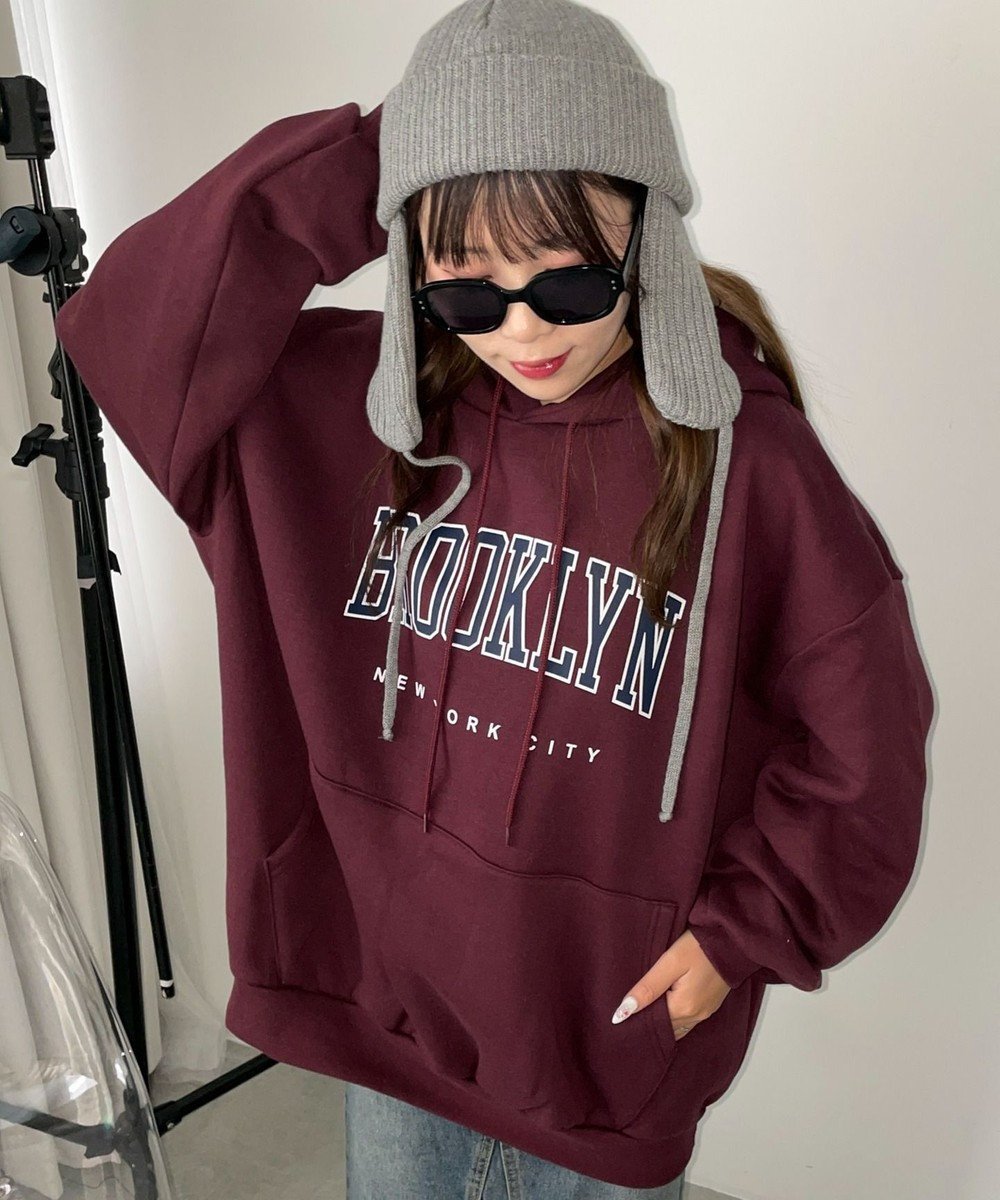 【ウィゴー/WEGO】の【裏起毛】BROOKLYNロゴビッグパーカー 人気、トレンドファッション・服の通販 founy(ファニー) 　ファッション　Fashion　レディースファッション　WOMEN　トップス・カットソー　Tops/Tshirt　パーカ　Sweats　A/W・秋冬　Aw・Autumn/Winter・Fw・Fall-Winter　おすすめ　Recommend　ショート　Short　スマホ　Smartphone　パーカー　Hoodie　ポケット　Pocket　ロング　Long　再入荷　Restock/Back In Stock/Re Arrival　冬　Winter　秋　Autumn/Fall　 other-1|ID: prp329100004280061 ipo3291000000029866064