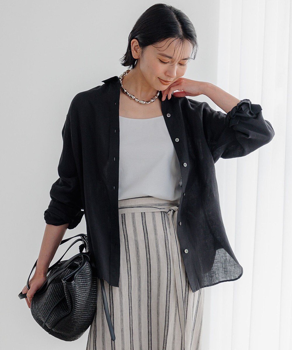 【23区/NIJYUSANKU】の【Oggi8月号掲載/洗える】LIBECO ベーシック シャツ インテリア・キッズ・メンズ・レディースファッション・服の通販 founy(ファニー) 　雑誌掲載アイテム　Magazine Items　ファッション雑誌　Fashion Magazines　オッジ　Oggi　ファッション　Fashion　レディースファッション　WOMEN　トップス・カットソー　Tops/Tshirt　シャツ/ブラウス　Shirts/Blouses　オレンジ　Orange　春　Spring　洗える　Washable　シンプル　Simple　ストライプ　Stripe　雑誌　Magazine　8月号　August Issue　フレア　Flare　ベーシック　Basic　無地　Plain Color　リネン　Linen　ロング　Long　S/S・春夏　Ss・Spring/Summer　再入荷　Restock/Back In Stock/Re Arrival　夏　Summer　2024年　2024　2024春夏・S/S　Ss,Spring/Summer,2024　ブラック|ID: prp329100004280251 ipo3291000000031988657