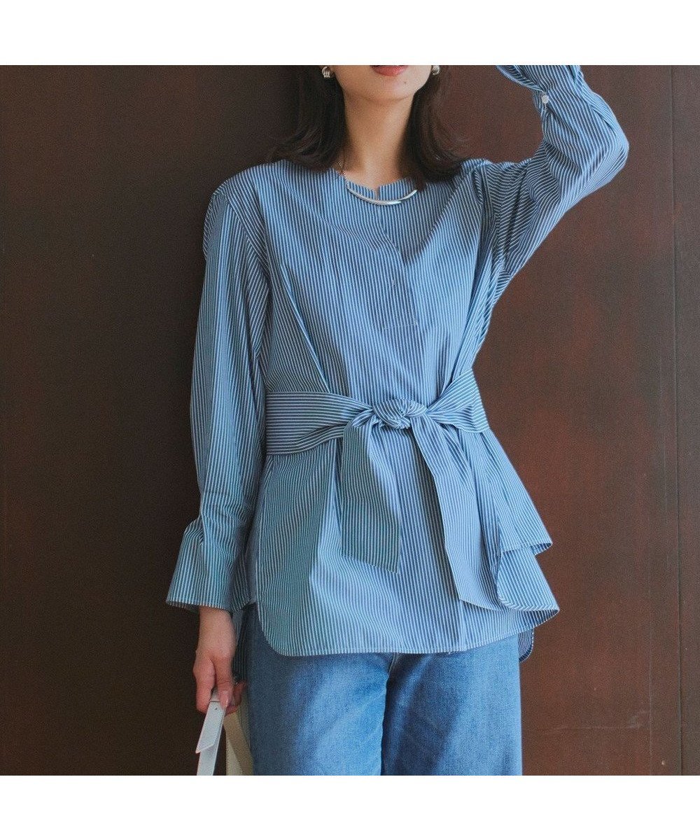【23区/NIJYUSANKU】の【Oggi4月号掲載/杏さん着用】CANCLINI スキッパーベルト付き ブラウス インテリア・キッズ・メンズ・レディースファッション・服の通販 founy(ファニー) 　雑誌掲載アイテム　Magazine Items　ファッション雑誌　Fashion Magazines　オッジ　Oggi　ファッション　Fashion　レディースファッション　WOMEN　トップス・カットソー　Tops/Tshirt　シャツ/ブラウス　Shirts/Blouses　ベルト　Belts　イタリア　Italy　春　Spring　クラシック　Classic　クロップド　Cropped　4月号　April Issue　スキッパー　Skipper　ストライプ　Stripe　スリーブ　Sleeve　雑誌　Magazine　ダブル　Double　定番　Standard　人気　Popularity　ベーシック　Basic　ミラノ　Milan　無地　Plain Color　ラベンダー　Lavender　S/S・春夏　Ss・Spring/Summer　夏　Summer　2024年　2024　2024春夏・S/S　Ss,Spring/Summer,2024　エレガント 上品　Elegant　マリンブルーストライプ|ID: prp329100004282232 ipo3291000000031971709