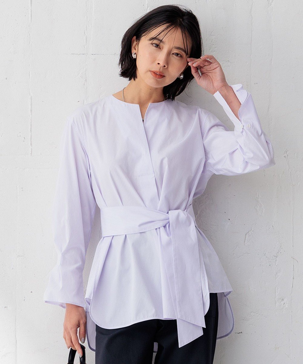 【23区/NIJYUSANKU】の【Oggi4月号掲載/杏さん着用】CANCLINI スキッパーベルト付き ブラウス インテリア・キッズ・メンズ・レディースファッション・服の通販 founy(ファニー) 　雑誌掲載アイテム　Magazine Items　ファッション雑誌　Fashion Magazines　オッジ　Oggi　ファッション　Fashion　レディースファッション　WOMEN　トップス・カットソー　Tops/Tshirt　シャツ/ブラウス　Shirts/Blouses　ベルト　Belts　イタリア　Italy　春　Spring　クラシック　Classic　クロップド　Cropped　4月号　April Issue　スキッパー　Skipper　ストライプ　Stripe　スリーブ　Sleeve　雑誌　Magazine　ダブル　Double　定番　Standard　人気　Popularity　ベーシック　Basic　ミラノ　Milan　無地　Plain Color　ラベンダー　Lavender　S/S・春夏　Ss・Spring/Summer　夏　Summer　2024年　2024　2024春夏・S/S　Ss,Spring/Summer,2024　エレガント 上品　Elegant　ラベンダーストライプ|ID: prp329100004282232 ipo3291000000031971713