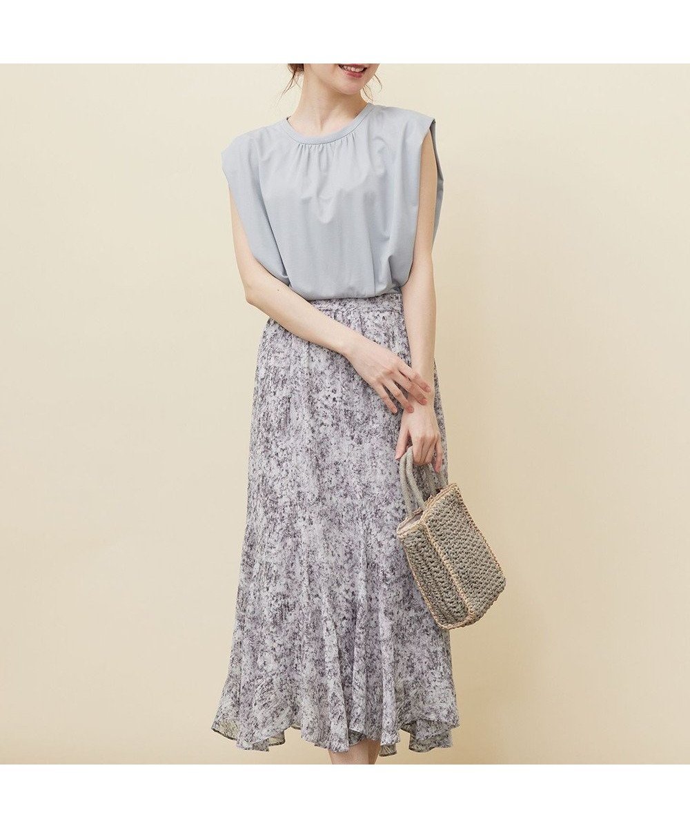 【エニィ スィス/any SiS】の【2SET】コンパクトトップス×ミスティプリントスカート セットアップ 人気、トレンドファッション・服の通販 founy(ファニー) 　ファッション　Fashion　レディースファッション　Fashion for Women　セットアップ　Matching Sets　レディーストップス・ブラウス　Tops & Blouses / Assorted Women's Tops　スカート・ミニ/ミディ/マキシ　Skirts / Mini, Midi & Maxi Skirts　イレギュラーヘム　Irregular Hem　春　Spring　カットソー　Cut and Sewn Top　ギャザー　Gathered, Ruffled　コンパクト　Compact, Small Size　シアー　Sheer, See-Through　シンプル　Simple, Minimal　ストレッチ　Stretch, Stretchy Fabric　スリーブ　Sleeve, Long Sleeve / Short Sleeve　セットアップ　Set-Up, Coordinated Outfit　パウダー　Powder, Soft Tone　フェミニン　Feminine, Girly　フレンチ　French, French Style　プリント　Print, Printed Pattern　S/S・春夏　SS, Spring/Summer, Warm Season　夏　Summer　 other-1|ID: prp329100004282448 ipo3291000000035592549