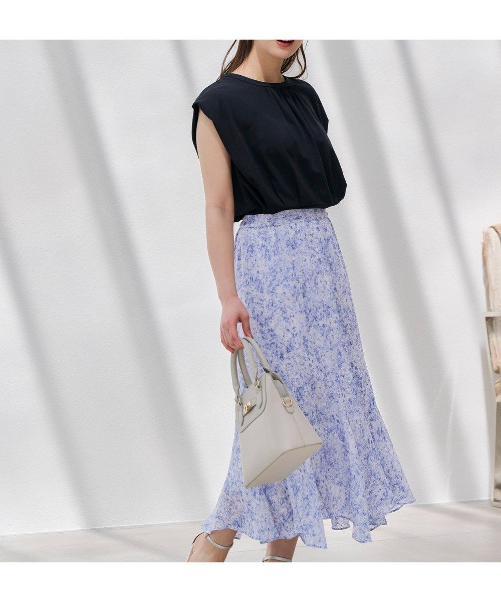 【エニィ スィス/any SiS】の【2SET】コンパクトトップス×ミスティプリントスカート セットアップ インテリア・キッズ・メンズ・レディースファッション・服の通販 founy(ファニー) 　ファッション　Fashion　レディースファッション　Fashion for Women　セットアップ　Matching Sets　レディーストップス・ブラウス　Tops & Blouses / Assorted Women's Tops　スカート・ミニ/ミディ/マキシ　Skirts / Mini, Midi & Maxi Skirts　イレギュラーヘム　Irregular Hem　春　Spring　カットソー　Cut and Sewn Top　ギャザー　Gathered, Ruffled　コンパクト　Compact, Small Size　シアー　Sheer, See-Through　シンプル　Simple, Minimal　ストレッチ　Stretch, Stretchy Fabric　スリーブ　Sleeve, Long Sleeve / Short Sleeve　セットアップ　Set-Up, Coordinated Outfit　パウダー　Powder, Soft Tone　フェミニン　Feminine, Girly　フレンチ　French, French Style　プリント　Print, Printed Pattern　S/S・春夏　SS, Spring/Summer, Warm Season　夏　Summer　ネイビー|ID: prp329100004282448 ipo3291000000035592551