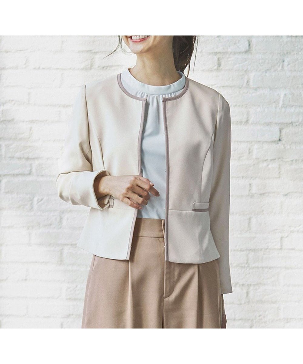 【エニィ スィス/any SiS】の【洗える】バイカラードビー ジャケット 人気、トレンドファッション・服の通販 founy(ファニー) 　ファッション　Fashion　レディースファッション　Fashion for Women　アウター　Coat / Outerwear Collection　レディースジャケット・軽アウター　Jackets　ノーカラージャケット / シンプル上品コーデ　Collarless Jackets　ジャケット　Jacket, Outerwear　ストレッチ　Stretch, Stretchy Fabric　スリット　Slit, Slit Detail　バランス　Balance, Style Balance　ペプラム　Peplum, Flared Hem　ポケット　Pocket, Pocket Detail　再入荷　Restock / Back in Stock　夏　Summer　春　Spring　S/S・春夏　SS, Spring/Summer, Warm Season　洗える　Machine Washable　 other-1|ID: prp329100004282960 ipo3291000000032709180