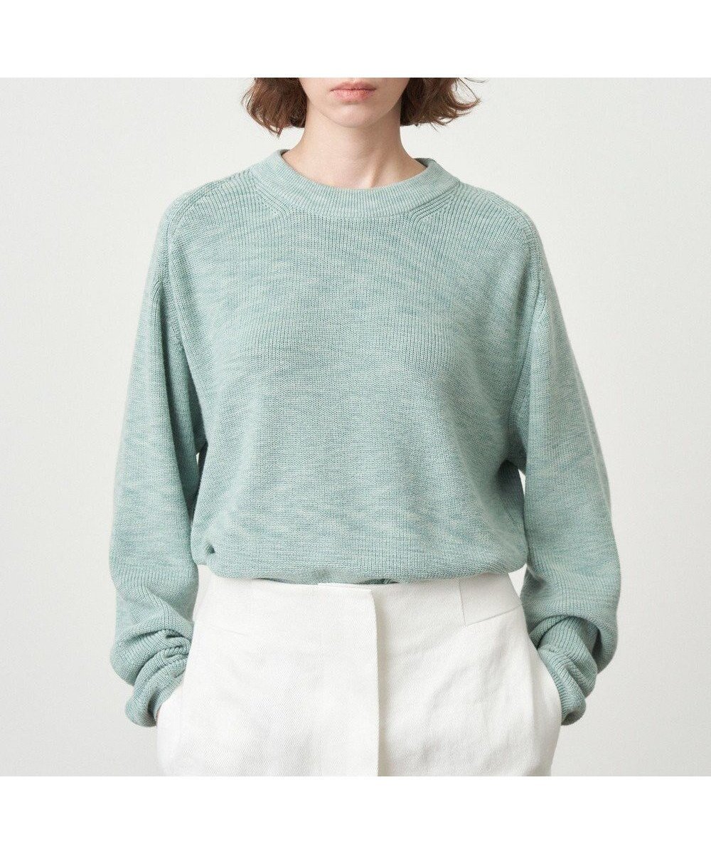 【エイトン/ATON】のCOTTON SILK クルーネックセーター インテリア・キッズ・メンズ・レディースファッション・服の通販 founy(ファニー) 　ファッション　Fashion　レディースファッション　WOMEN　トップス・カットソー　Tops/Tshirt　ニット　Knit Tops　春　Spring　畦　Ridge　カーディガン　Cardigan　グラデーション　Gradation　シルク　Silk　セーター　Sweater　長袖　Long Sleeve　ランダム　Random　レギュラー　Regular　S/S・春夏　Ss・Spring/Summer　夏　Summer　GREEN|ID: prp329100004283700 ipo3291000000029740746