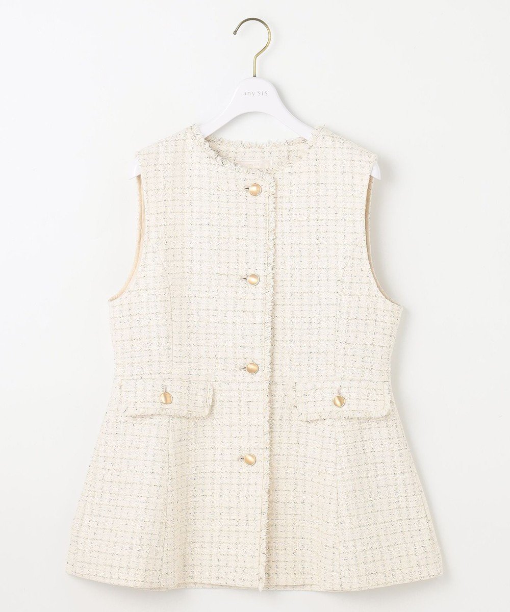 【エニィ スィス/any SiS】のファンシーツイードペプラム ジレ インテリア・キッズ・メンズ・レディースファッション・服の通販 founy(ファニー) 　ファッション　Fashion　レディースファッション　Fashion for Women　アウター　Coat / Outerwear Collection　レディースジャケット・軽アウター　Jackets　インナー　Innerwear　オケージョン　Occasion Wear　春　Spring　シンプル　Simple, Minimal　ジャケット　Jacket, Outerwear　ツイード　Twill, Twill Weave　デニム　Denim, Jeans Material　バランス　Balance, Style Balance　ペプラム　Peplum, Flared Hem　ボトム　Bottoms, Lower Wear　リブニット　Rib Knit, Ribbed Knit　リュクス　Luxury, Elegant, High-End, Chic　ロング　Long, Long-Length　S/S・春夏　SS, Spring/Summer, Warm Season　おすすめ　Recommended / Our Picks　夏　Summer　エレガント 上品　Elegant　新作・新入荷　New Arrivals / New In　アイボリー|ID: prp329100004290326 ipo3291000000033574573