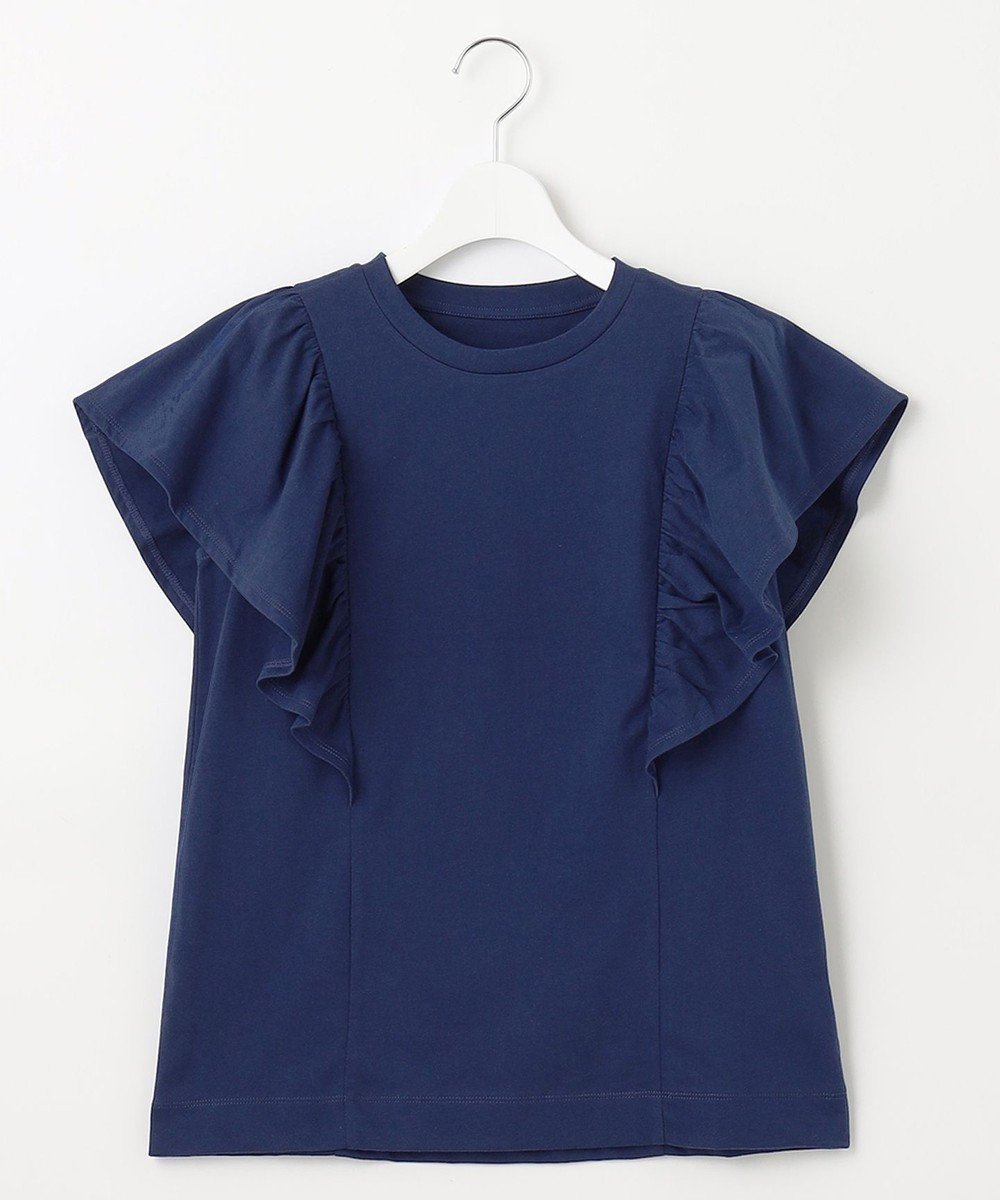 【アンフィーロ 自由区/UNFILO】の【吸水速乾/マシンウォッシャブル】フリルスリーブ Tシャツ インテリア・キッズ・メンズ・レディースファッション・服の通販 founy(ファニー) 　ファッション　Fashion　レディースファッション　Fashion for Women　トップス・カットソー　Cut & Sew Tops　シャツ・ブラウス・オフィスカジュアル　Elegant Blouses & Button-Ups　ロングTシャツ・Tシャツ　Longline T-Shirts & Tees　カットソー・ベーシックTシャツ　Cut-and-Sewn Tops / Stretch Tees & Basics　おすすめ　Recommended / Our Picks　カットソー　Cut and Sewn Top　スリーブ　Sleeve, Long Sleeve / Short Sleeve　ノースリーブ　Sleeveless, No-Sleeve　バランス　Balance, Style Balance　フリル　Frill, Ruffle　ボトム　Bottoms, Lower Wear　ワイド　Wide, Wide Fit　吸水　Absorbent, Quick-Dry　夏　Summer　春　Spring　S/S・春夏　SS, Spring/Summer, Warm Season　ダルブルー系|ID: prp329100004293145 ipo3291000000032542371