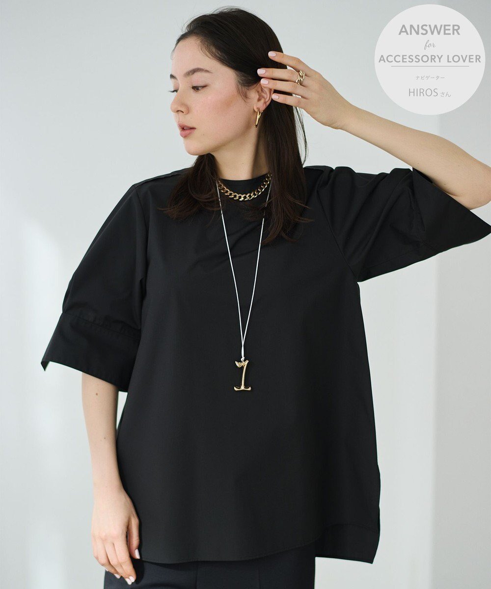 【ハッシュニュアンス/#Newans】の【ANSWER for アクセサリーLOVER】ビッグカフスクルーネックブラウス インテリア・キッズ・メンズ・レディースファッション・服の通販 founy(ファニー) 　ファッション　Fashion　レディースファッション　Fashion for Women　トップス・カットソー　Cut & Sew Tops　シャツ・ブラウス・オフィスカジュアル　Elegant Blouses & Button-Ups　アクセサリー　Fashion Accessories　カフス　Cuff Design　シンプル　Simple, Minimal　ネックレス　Necklace, Pendant Necklace　夏　Summer　春　Spring　S/S・春夏　SS, Spring/Summer, Warm Season　楽ちん　Easy Fit, Comfortable　洗える　Machine Washable　ブラック系|ID: prp329100004295560 ipo3291000000034424096