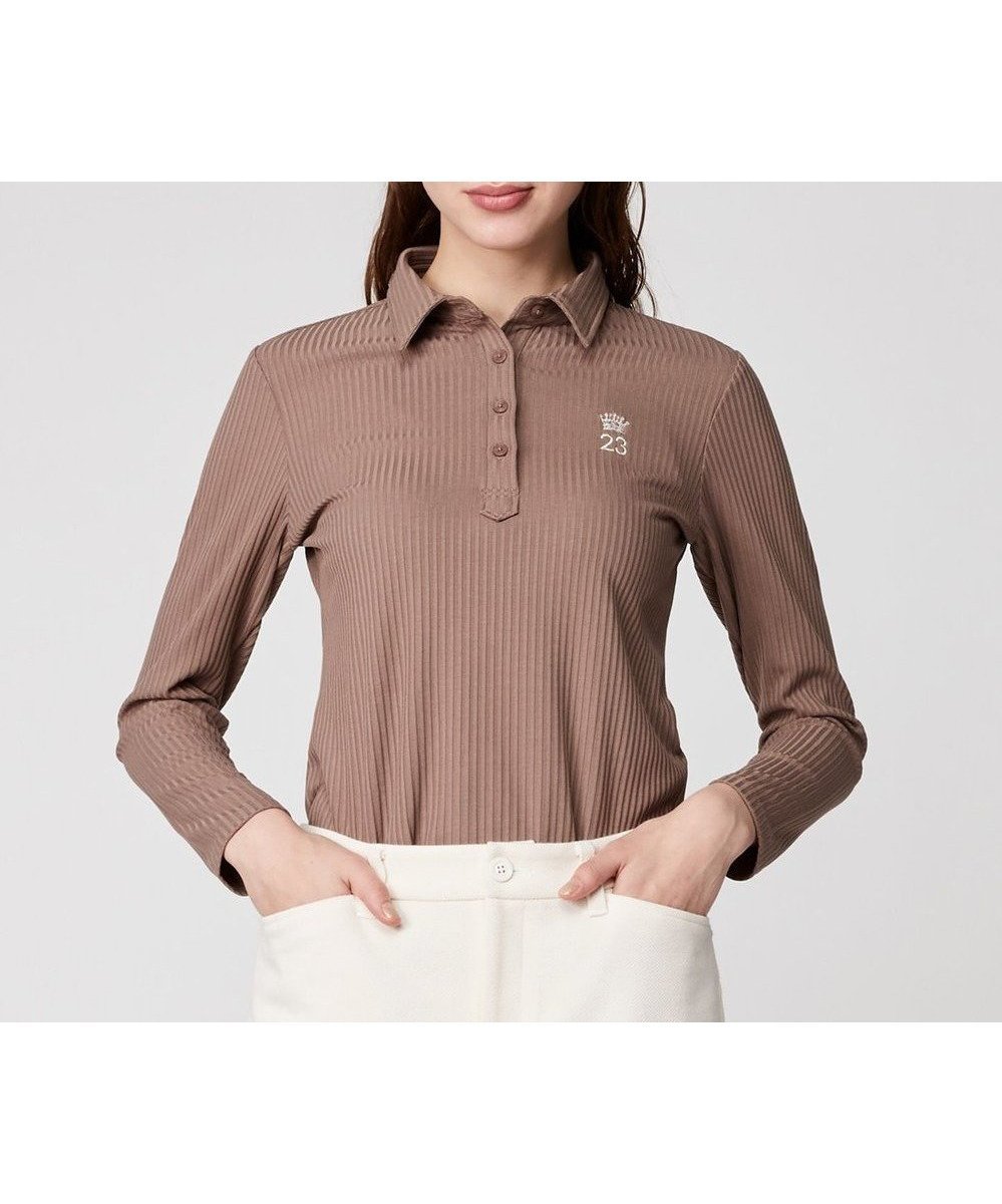 【23区 ゴルフ/NIJYUSANKU GOLF】の飽きずに使えるベーシックアイテム【WOMEN】】 リブポロシャツ インテリア・キッズ・メンズ・レディースファッション・服の通販 founy(ファニー) 　ファッション　Fashion　レディースファッション　Fashion for Women　トップス・カットソー　Cut & Sew Tops　シャツ・ブラウス・オフィスカジュアル　Elegant Blouses & Button-Ups　ロングTシャツ・Tシャツ　Longline T-Shirts & Tees　ポロシャツ・きれいめカジュアル　Smart-Casual Polo Tops　カットソー・ベーシックTシャツ　Cut-and-Sewn Tops / Stretch Tees & Basics　インナー　Innerwear　エレガント 上品　Elegant　春　Spring　カットソー　Cut and Sewn Top　長袖　Long Sleeve, Full Sleeve　ベーシック　Basic, Essential　ポロシャツ　Polo Shirt, Collared Tee　モチーフ　Motif, Design Theme　ロング　Long, Long-Length　A/W・秋冬　Autumn/Winter　再入荷　Restock / Back in Stock　ベージュ系|ID: prp329100004297295 ipo3291000000032662664