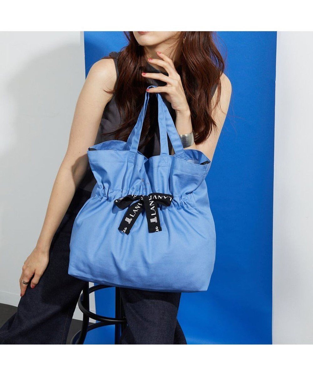 【ランバン オン ブルー/LANVIN en Bleu】のサリー エコバッグ インテリア・キッズ・メンズ・レディースファッション・服の通販 founy(ファニー) 　ファッション　Fashion　レディースファッション　Ladies' Fashion Online　バッグ　Bag　ショルダー　Shoulder　フォルム　Form　フロント　Front　プリント　Print　リボン　Ribbon　抗菌　Antibacterial　ライトブルー|ID: prp329100004298744 ipo3291000000032601237