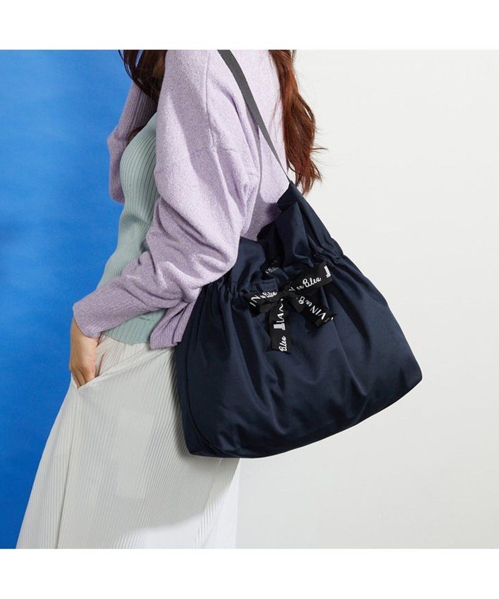【ランバン オン ブルー/LANVIN en Bleu】のサリー エコバッグ インテリア・キッズ・メンズ・レディースファッション・服の通販 founy(ファニー) 　ファッション　Fashion　レディースファッション　Ladies' Fashion Online　バッグ　Bag　ショルダー　Shoulder　フォルム　Form　フロント　Front　プリント　Print　リボン　Ribbon　抗菌　Antibacterial　ネイビー|ID: prp329100004298744 ipo3291000000032601238