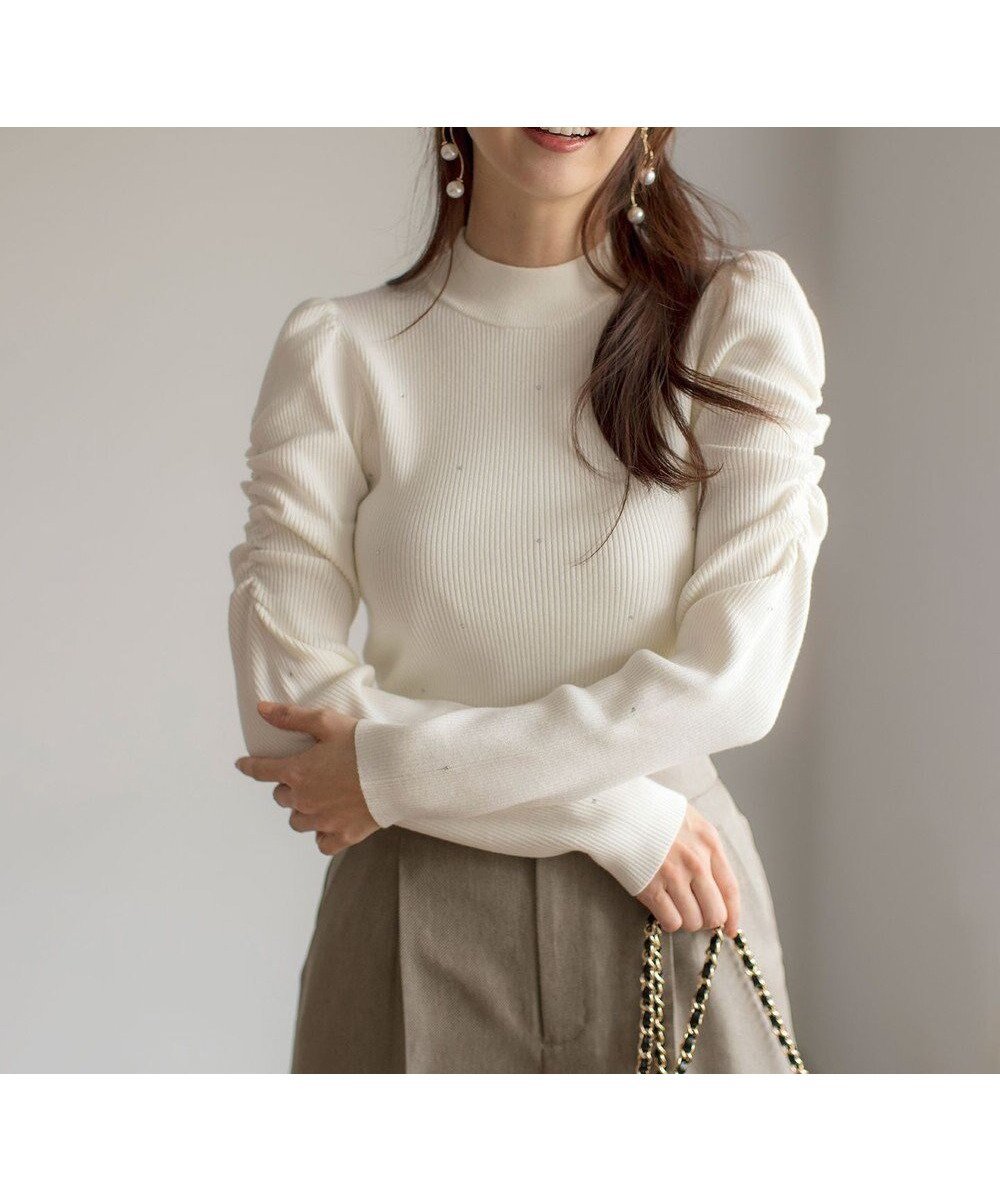 【エニィ スィス/any SiS】の【洗える】ビジュー プルオーバー インテリア・キッズ・メンズ・レディースファッション・服の通販 founy(ファニー) 　ファッション　Fashion　レディースファッション　Ladies' Fashion Online　トップス・カットソー　Tops/Tshirt　ニット　Knit Tops　プルオーバー　Pullover　インナー　Inner　ギャザー　Gather　ストレッチ　Stretch　ストーン　Stone　セーター　Sweater　ドット　Dot　ビジュー　Bijou　フェミニン　Feminine　リブニット　Rib Knit　エレガント 上品　Elegant　夏　Summer　NEW・新作・新着・新入荷　New Arrivals　春　Spring　S/S・春夏　Ss・Spring/Summer　洗える　Washable　オフ|ID: prp329100004307088 ipo3291000000032679014