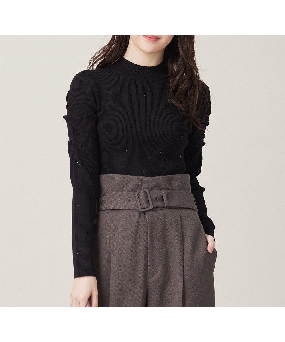 【エニィ スィス/any SiS】の【洗える】ビジュー プルオーバー インテリア・キッズ・メンズ・レディースファッション・服の通販 founy(ファニー) 　ファッション　Fashion　レディースファッション　Ladies' Fashion Online　トップス・カットソー　Tops/Tshirt　ニット　Knit Tops　プルオーバー　Pullover　インナー　Inner　ギャザー　Gather　ストレッチ　Stretch　ストーン　Stone　セーター　Sweater　ドット　Dot　ビジュー　Bijou　フェミニン　Feminine　リブニット　Rib Knit　エレガント 上品　Elegant　夏　Summer　NEW・新作・新着・新入荷　New Arrivals　春　Spring　S/S・春夏　Ss・Spring/Summer　洗える　Washable　ブラック|ID: prp329100004307088 ipo3291000000032679016