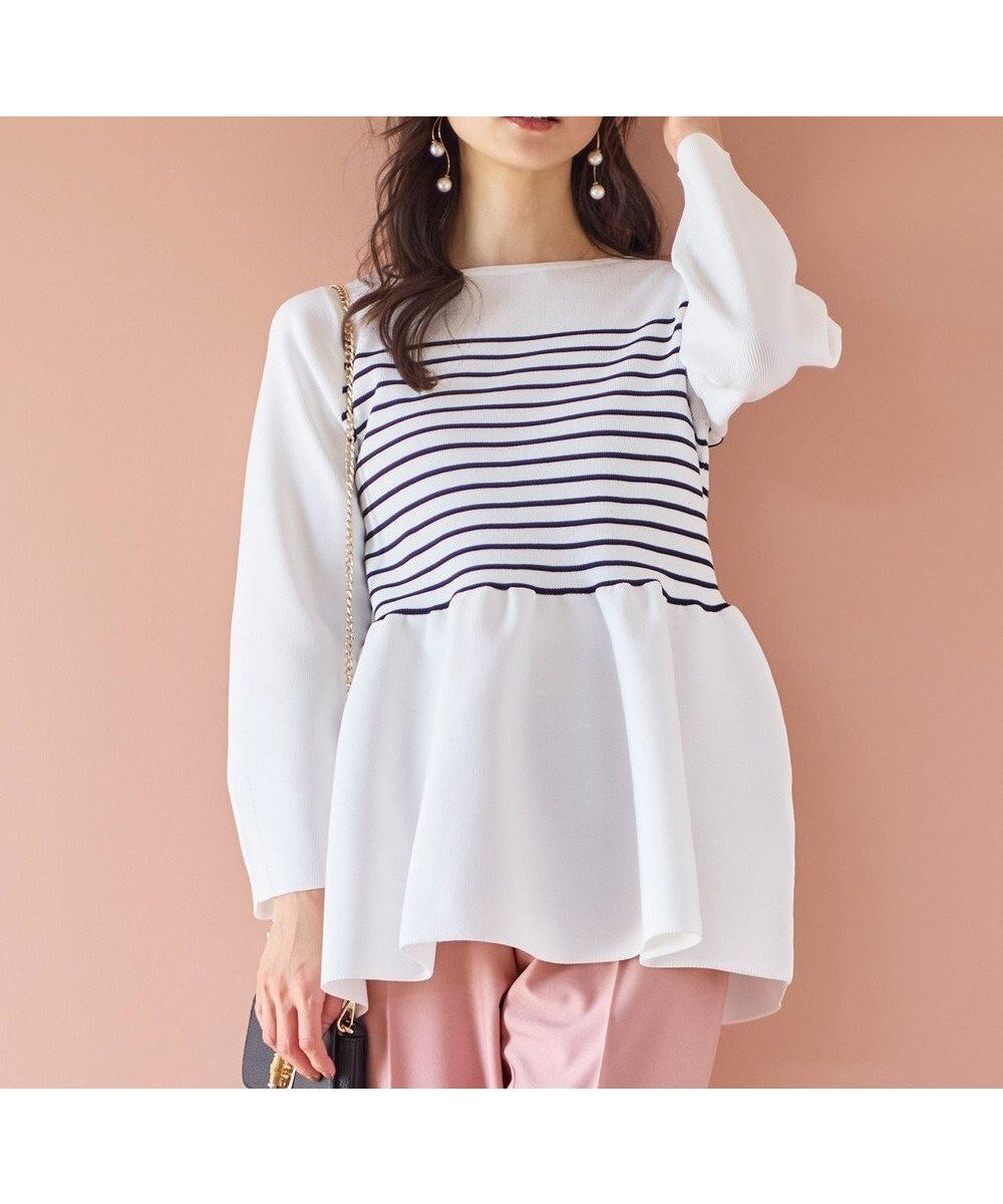 【エニィ スィス/any SiS】の【洗える】スポンディッシュペプラム ニット インテリア・キッズ・メンズ・レディースファッション・服の通販 founy(ファニー) 　ファッション　Fashion　レディースファッション　WOMEN　トップス・カットソー　Tops/Tshirt　ニット　Knit Tops　おすすめ　Recommend　カラフル　Colorful　ストレッチ　Stretch　セーター　Sweater　フェミニン　Feminine　ペプラム　Peplum　ボーダー　Border　エレガント 上品　Elegant　洗える　Washable　A/W・秋冬　Aw・Autumn/Winter・Fw・Fall-Winter　オフ×ネイビー|ID: prp329100004309862 ipo3291000000031990075