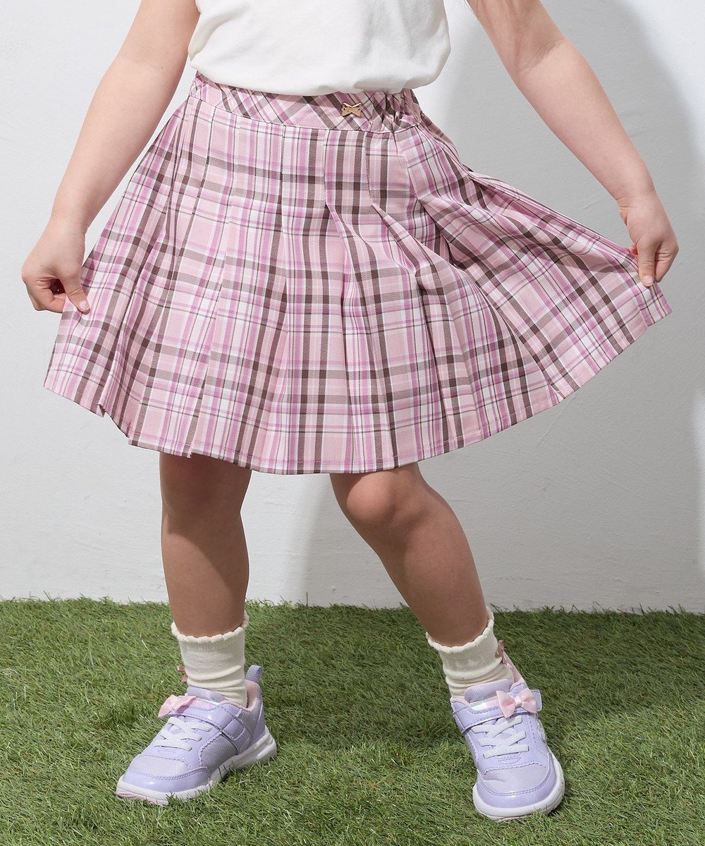 【エニファム/any FAM / KIDS】のプリーツ スカパン インテリア・キッズ・メンズ・レディースファッション・服の通販 founy(ファニー) 　ファッション　Fashion　キッズファッション　Fashion for Kids　インナー　Innerwear　春　Spring　ガーリー　Girly, Feminine Style　チェック　Check, Plaid, Tartan　プリーツ　Pleats, Pleated　プレート　Plate, Dish　ポケット　Pocket, Pocket Detail　無地　Plain, Solid Color　リボン　Ribbon, Bow　S/S・春夏　SS, Spring/Summer, Warm Season　おすすめ　Recommended / Our Picks　夏　Summer　ピンク×チェック|ID: prp329100004340173 ipo3291000000033217142