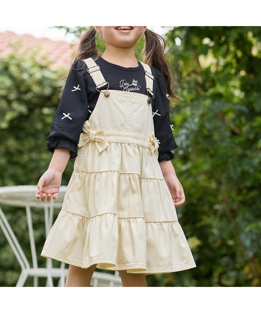 【エニファム/any FAM / KIDS】のティアード デニムジャンパースカート インテリア・キッズ・メンズ・レディースファッション・服の通販 founy(ファニー) 　ファッション　Fashion　キッズファッション　KIDS　ワンピース　Dress/Kids　インナー　Inner　春　Spring　ガーリー　Girly　ティアード　Tiered　ポケット　Pocket　リボン　Ribbon　ロング　Long　S/S・春夏　Ss・Spring/Summer　NEW・新作・新着・新入荷　New Arrivals　夏　Summer　エクリュ|ID: prp329100004340175 ipo3291000000030267209