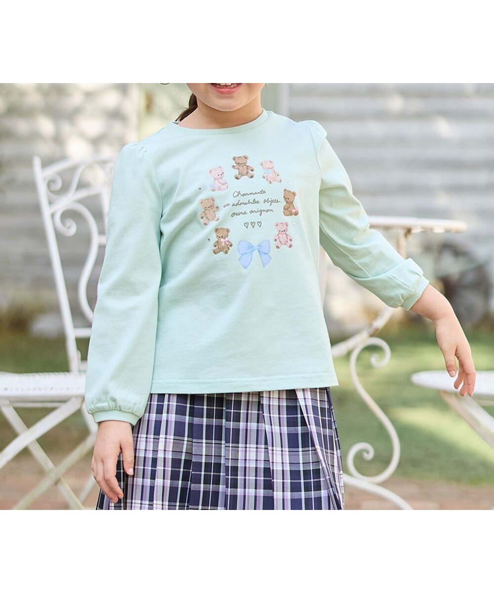 【エニファム/any FAM / KIDS】のガーリーアート 長袖Tシャツ インテリア・キッズ・メンズ・レディースファッション・服の通販 founy(ファニー) 　ファッション　Fashion　キッズファッション　KIDS Children’s Clothing　トップス・カットソー　Tops/Tees/Kids　春　Spring　カットソー　Cut And Sew　ネコ　Cat　ネックレス　Necklace　長袖　Long Sleeve　パール　Pearl　ポケット　Pocket　ラベンダー　Lavender　リボン　Ribbon　S/S・春夏　Ss・Spring/Summer　夏　Summer　ミント(クマ)|ID: prp329100004340176 ipo3291000000032308675