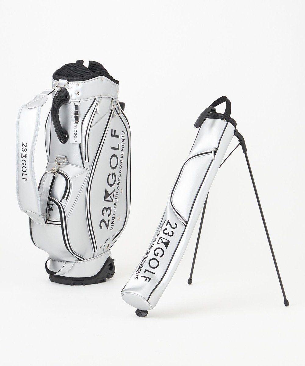 【23区 ゴルフ/NIJYUSANKU GOLF】の【UNISEX】セルフスタンドバッグ内蔵キャディバッグ キャリー付き 練習や電車移動に◎ インテリア・キッズ・メンズ・レディースファッション・服の通販 founy(ファニー) 　ファッション　Fashion　レディースファッション　WOMEN　スポーツウェア　Sportswear　スポーツ バッグ/ポーチ　Sports Bag/Pouch　スポーツグッズ　Sporting Goods　ショルダー　Shoulder　シルバー　Silver　スタンド　Stand　スポーツ　Sports　人気　Popularity　ユニセックス　Unisex　ラウンド　Round　ゴルフ　Golf　シルバー系|ID: prp329100004340210 ipo3291000000031915361