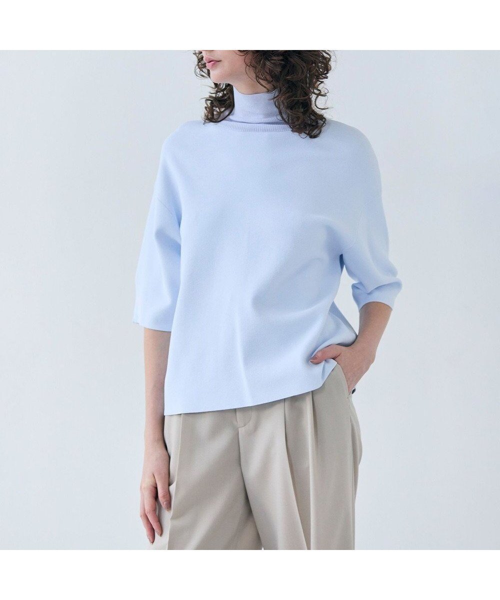 【ベイジ,/BEIGE,】の【洗える】LAURA / 半袖タートルニットトップス インテリア・キッズ・メンズ・レディースファッション・服の通販 founy(ファニー) ファッション Fashion レディースファッション Fashion for Women トップス・カットソー Cut & Sew Tops ニット Knit Tops & Sweaters セーター Sweater, Knitwear タートルネック Turtleneck, High Neck バランス Balance, Style Balance ボトム Bottoms, Lower Wear ロング Long, Long-Length ワイド Wide, Wide Fit 人気 Popular, Best Seller ビジネス 仕事 通勤 Business / Work / Commuting 半袖 Short Sleeve, Half Sleeve 夏 Summer 定番 Standard, Basic Item 春 Spring S/S・春夏 SS, Spring/Summer, Warm Season 洗える Machine Washable 秋 Autumn Sax|ID: prp329100004340294 ipo3291000000033569803